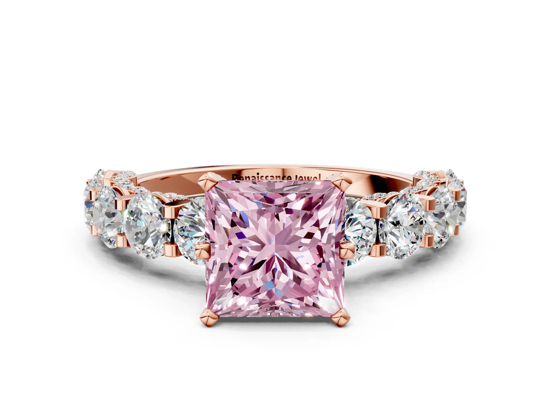 Rose gold Round Diamond Side Stone Engagement Ring with Six-Prong Setting