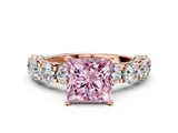 Rose gold Round Diamond Side Stone Engagement Ring with Six-Prong Setting