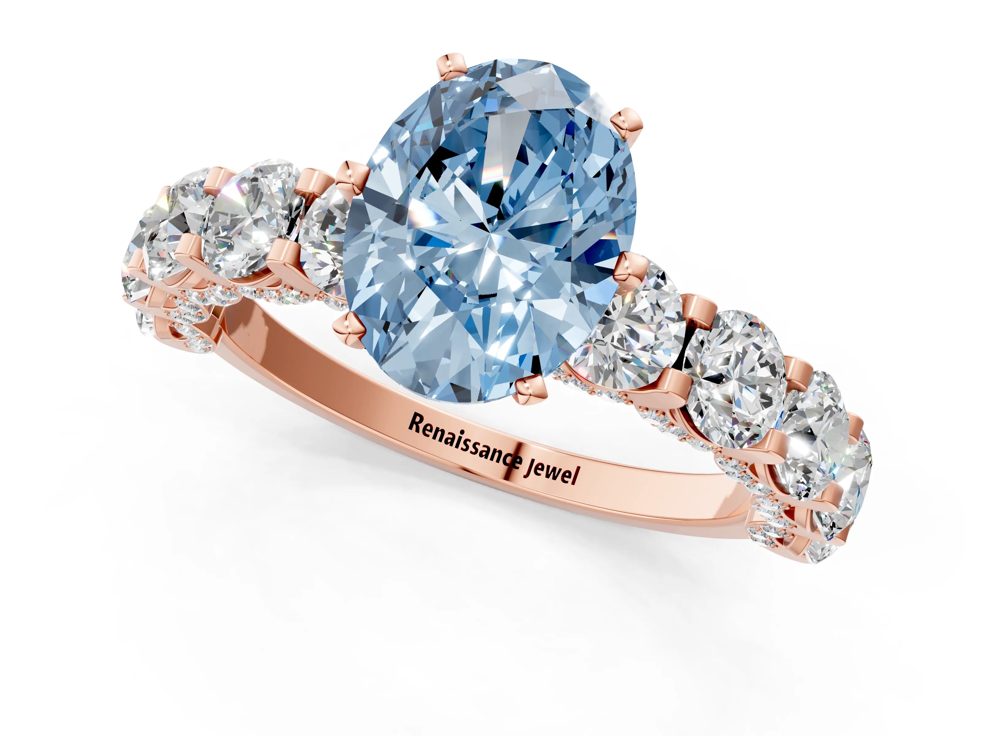 Rose gold Round Diamond Side Stone Engagement Ring with Six-Prong Setting_25