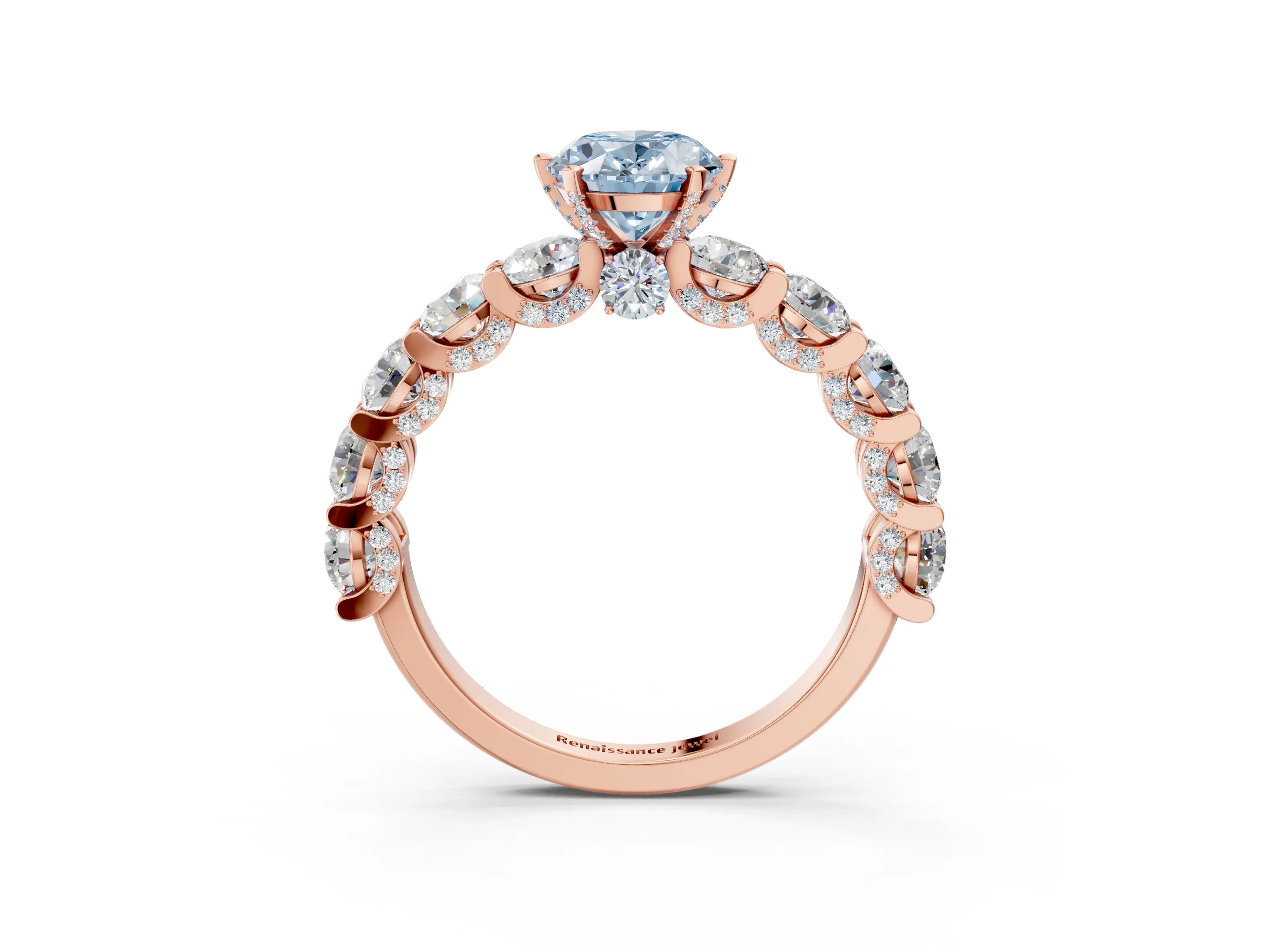 Rose gold Round Diamond Side Stone Engagement Ring with Six-Prong Setting_27