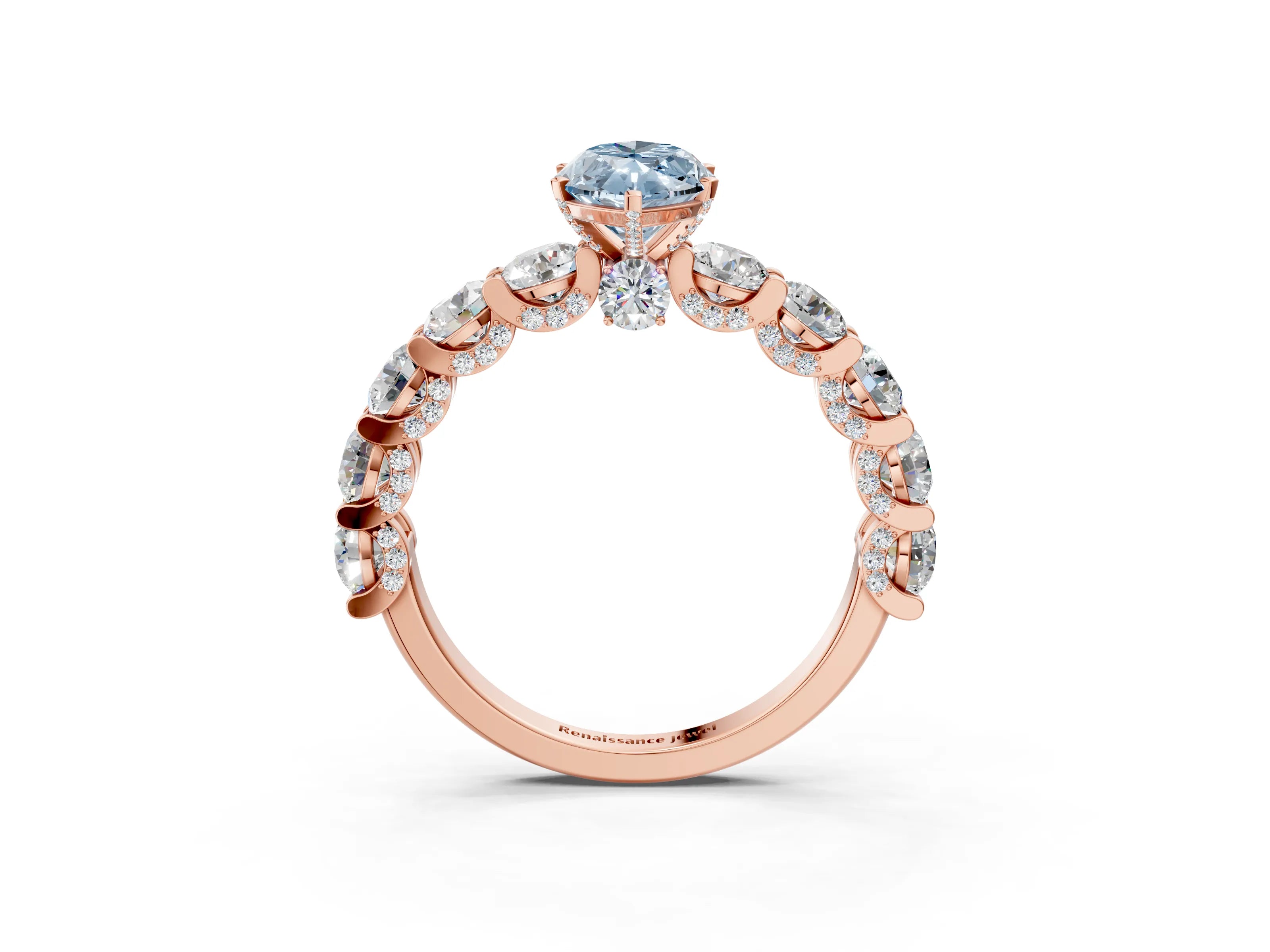 Rose gold Round Diamond Side Stone Engagement Ring with Six-Prong Setting_27