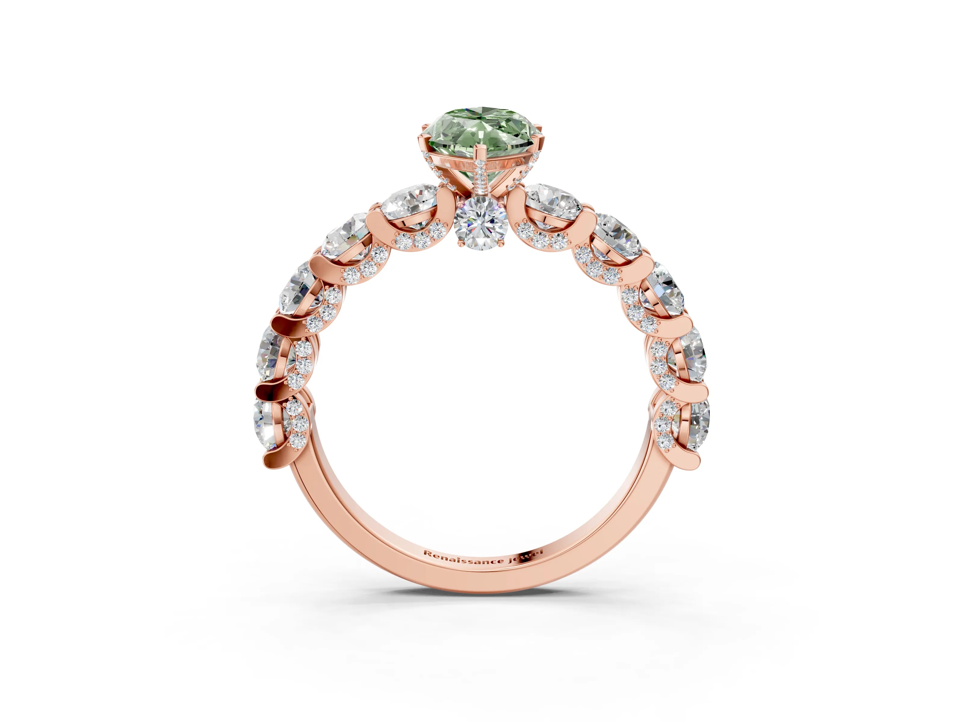 Rose gold Round Diamond Side Stone Engagement Ring with Six-Prong Setting_27