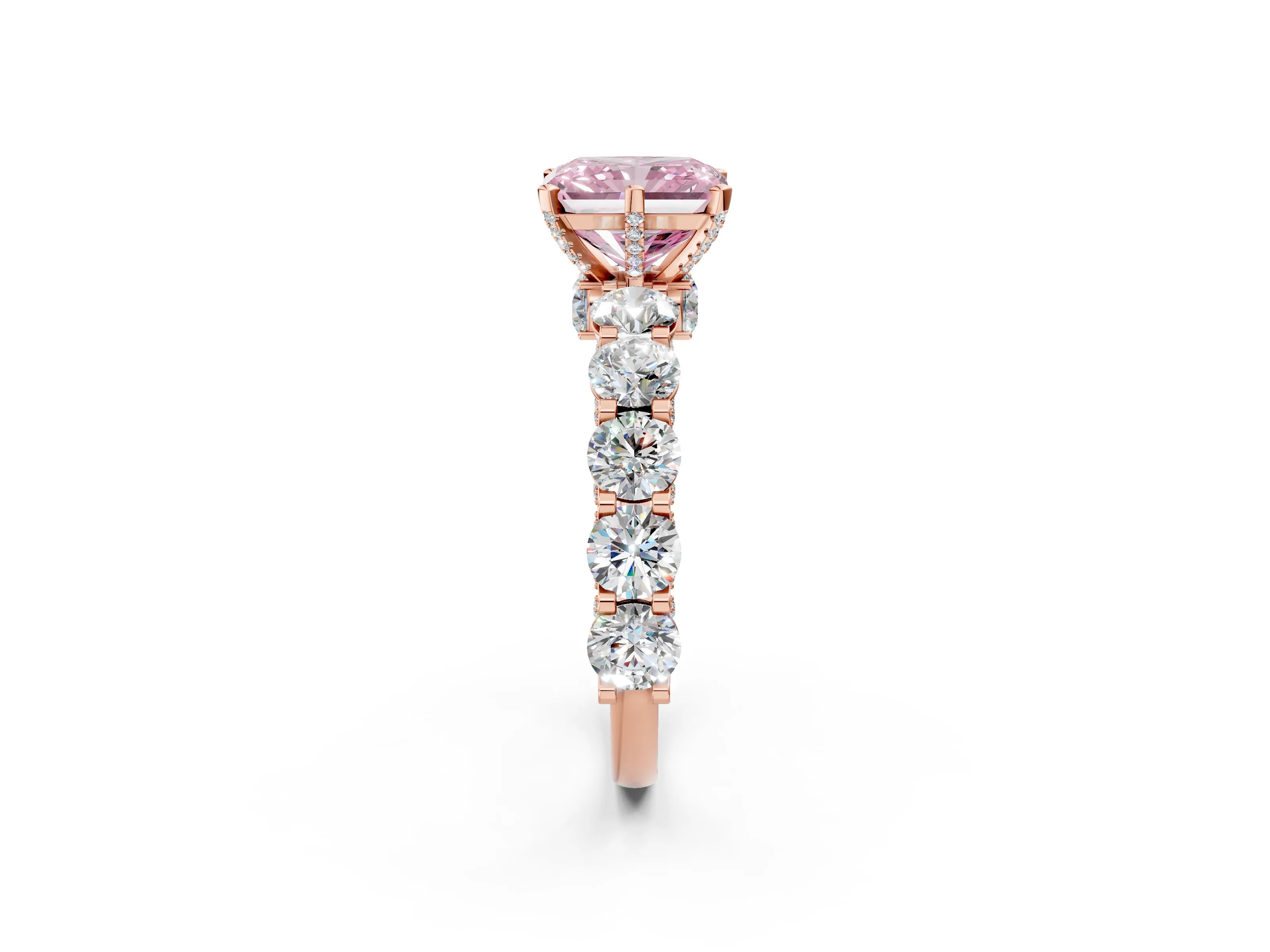 Rose gold Round Diamond Side Stone Engagement Ring with Six-Prong Setting_2