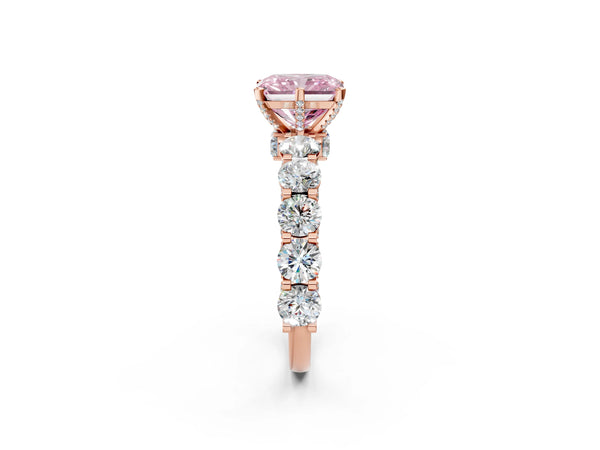 Rose gold Round Diamond Side Stone Engagement Ring with Six-Prong Setting