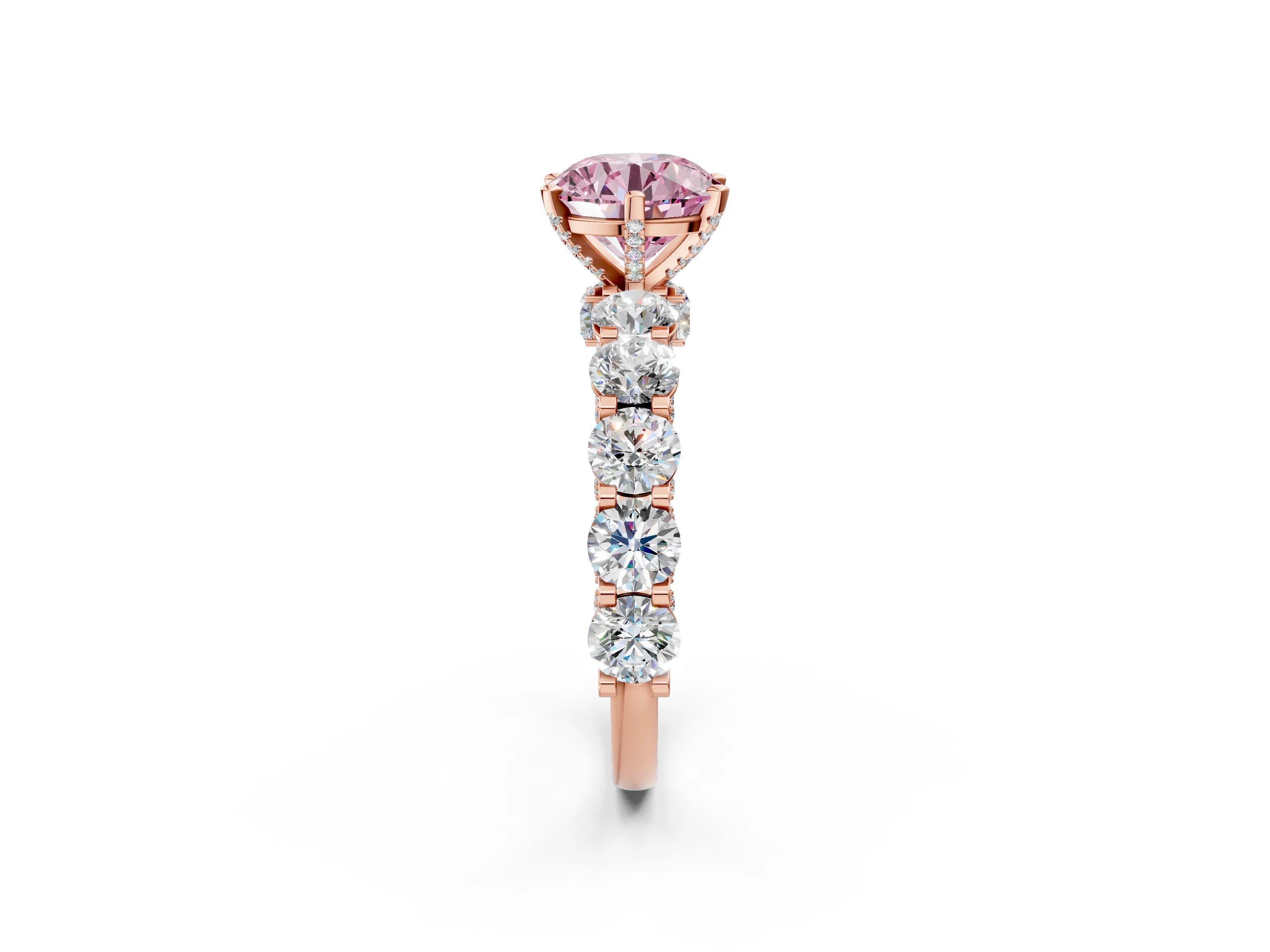 Rose gold Round Diamond Side Stone Engagement Ring with Six-Prong Setting_2