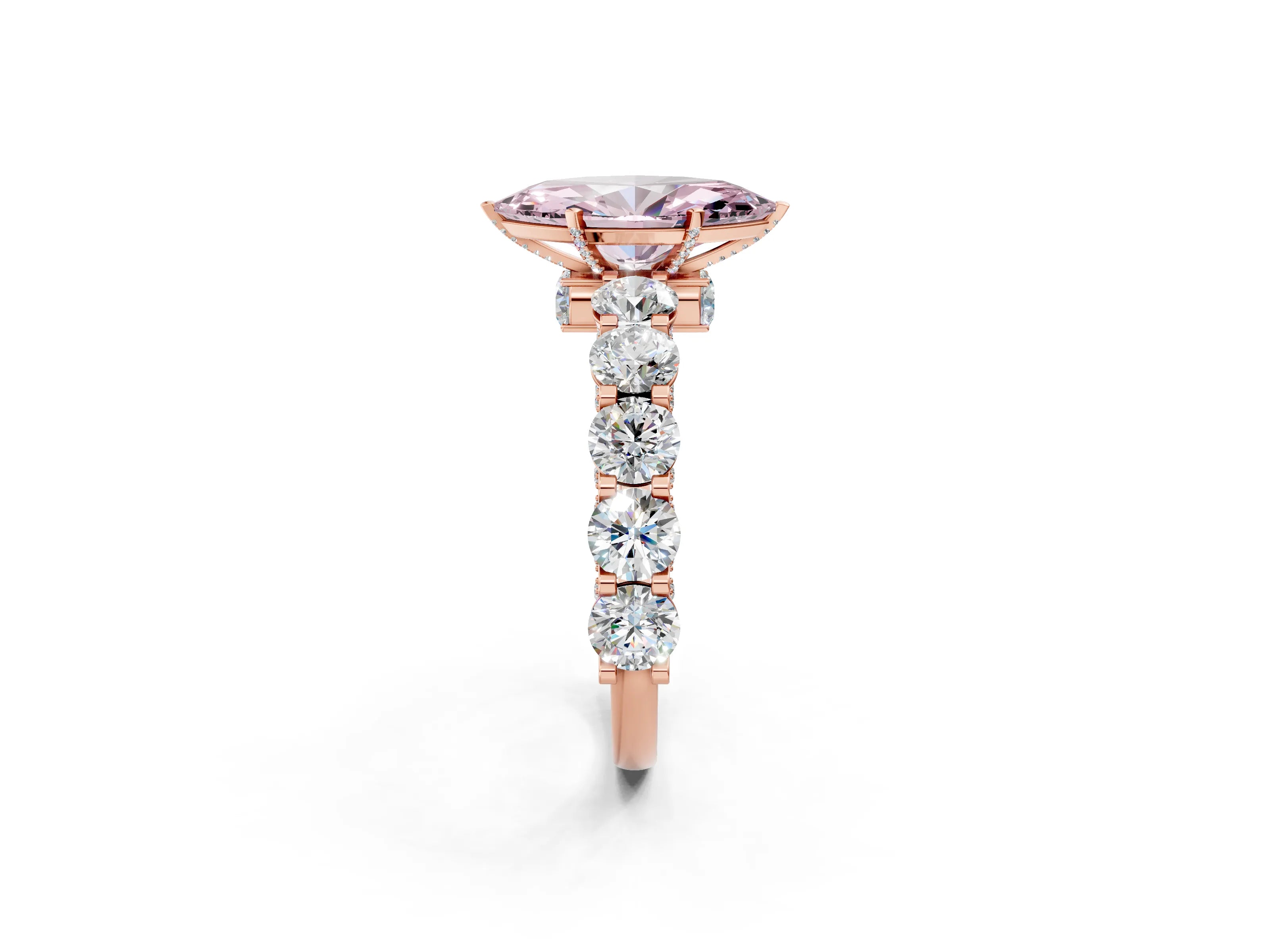 Rose gold Round Diamond Side Stone Engagement Ring with Six-Prong Setting_2