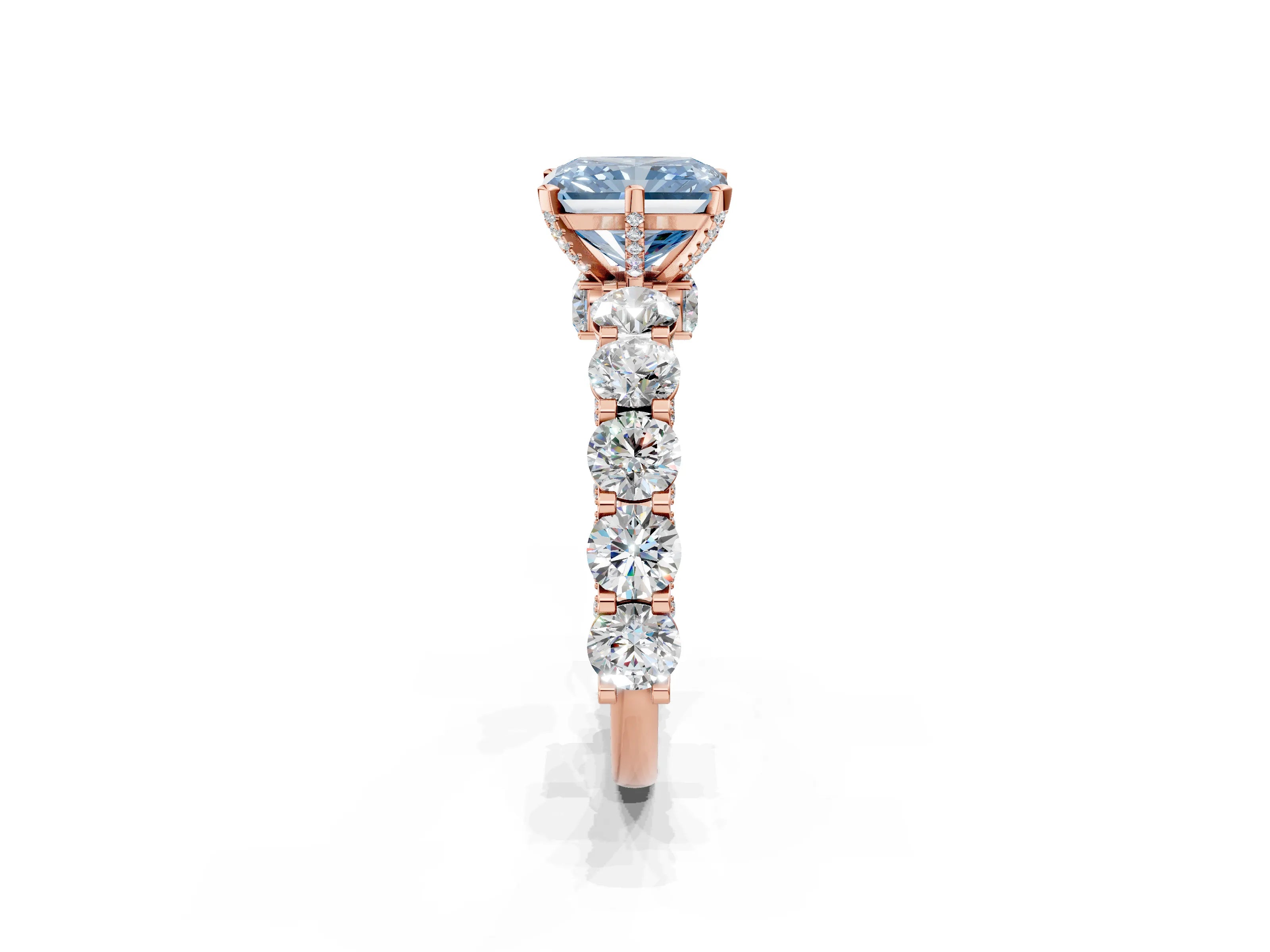 Rose gold Round Diamond Side Stone Engagement Ring with Six-Prong Setting_2