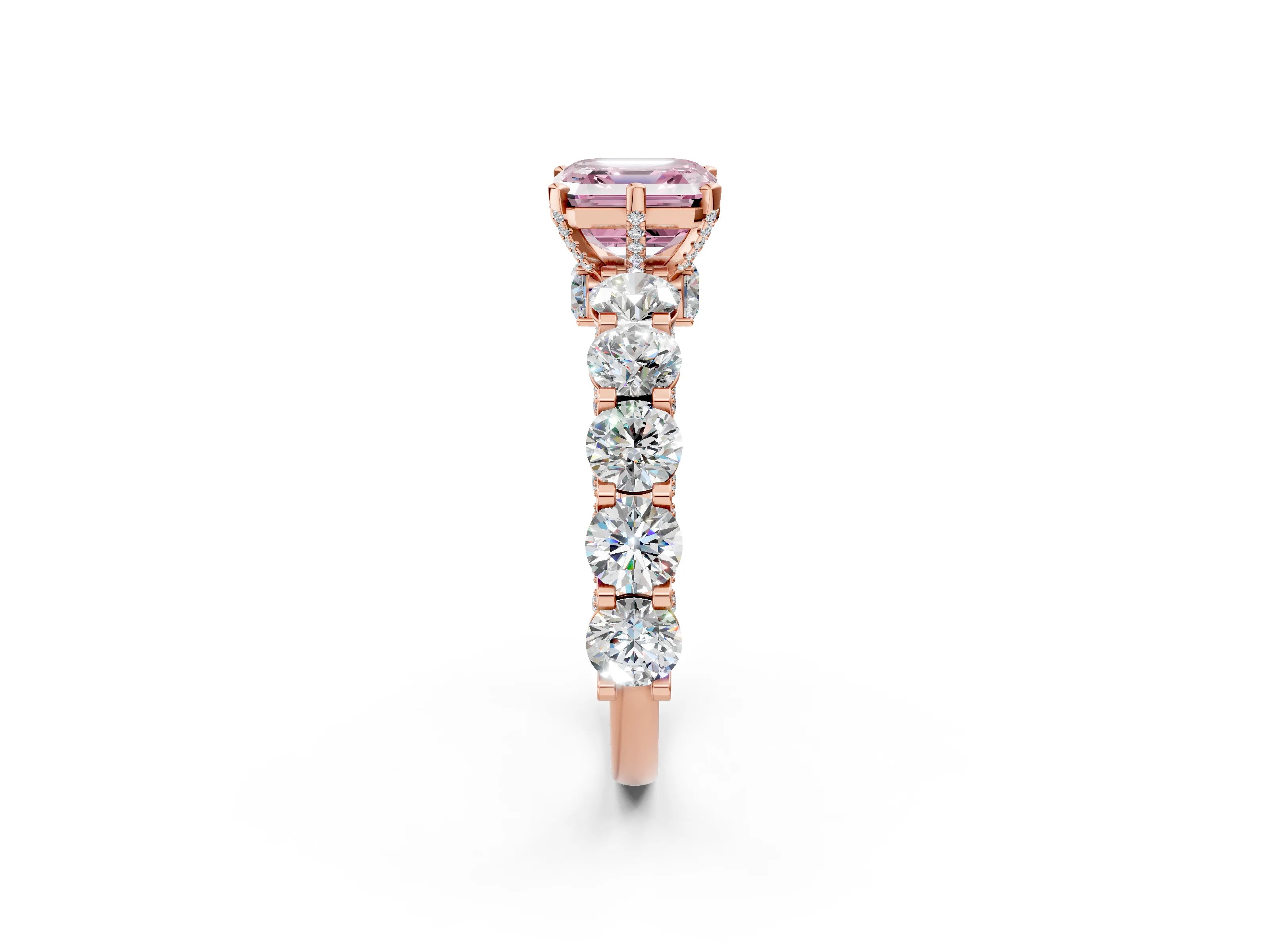 Rose gold Round Diamond Side Stone Engagement Ring with Six-Prong Setting_2