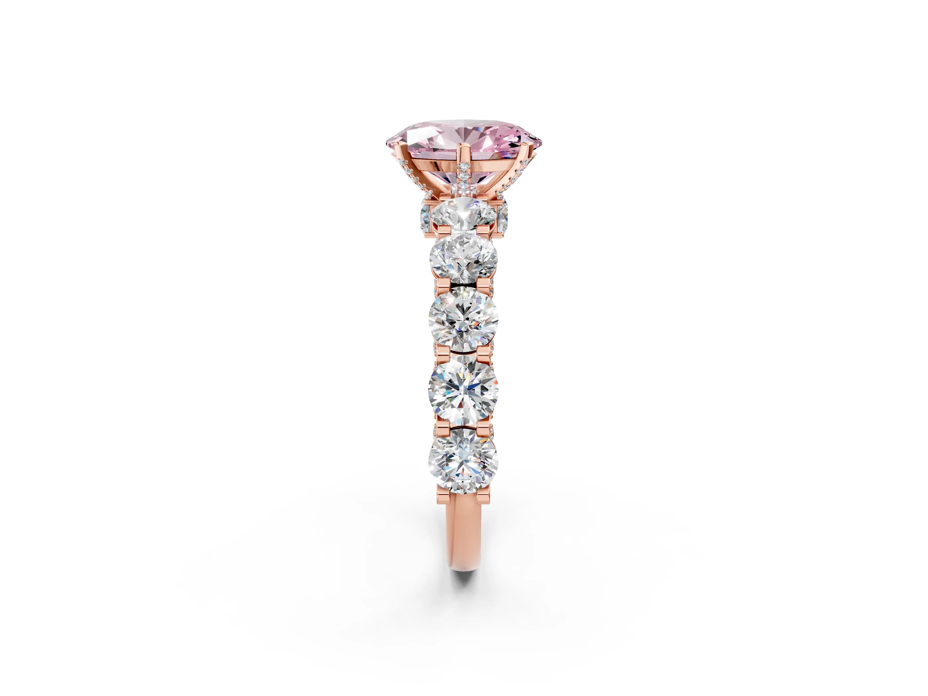 Rose gold Round Diamond Side Stone Engagement Ring with Six-Prong Setting_2