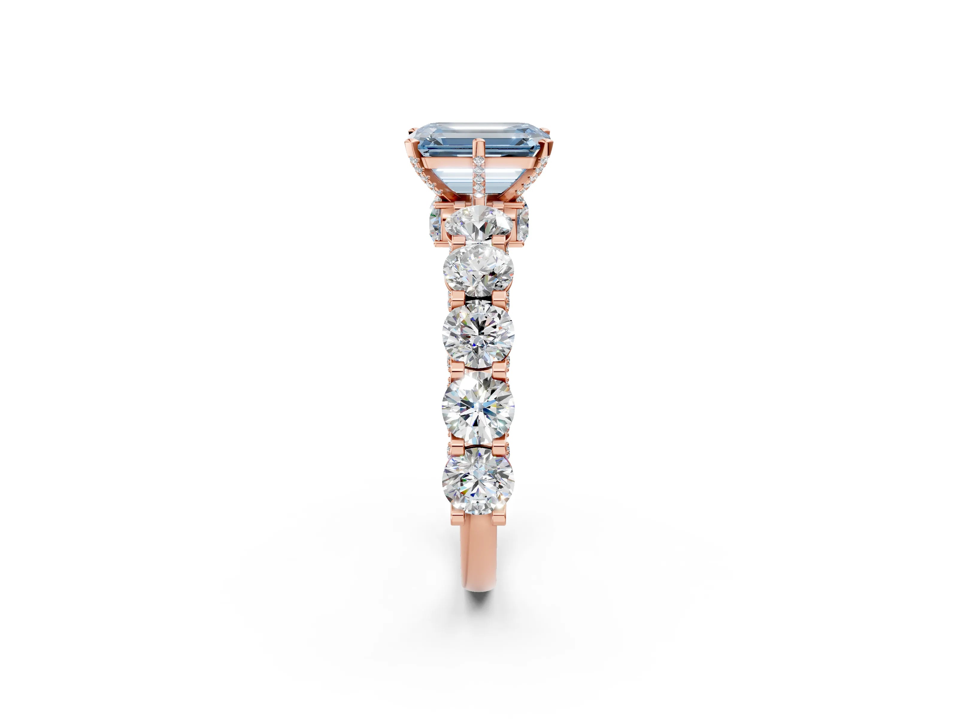 Rose gold Round Diamond Side Stone Engagement Ring with Six-Prong Setting_2