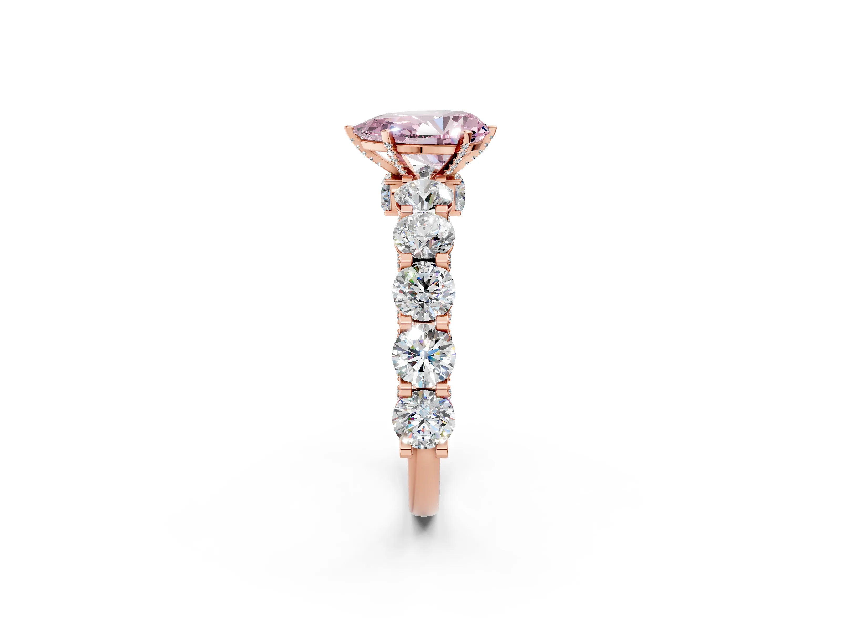 Rose gold Round Diamond Side Stone Engagement Ring with Six-Prong Setting_2