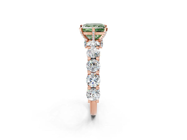 Rose gold Round Diamond Side Stone Engagement Ring with Six-Prong Setting