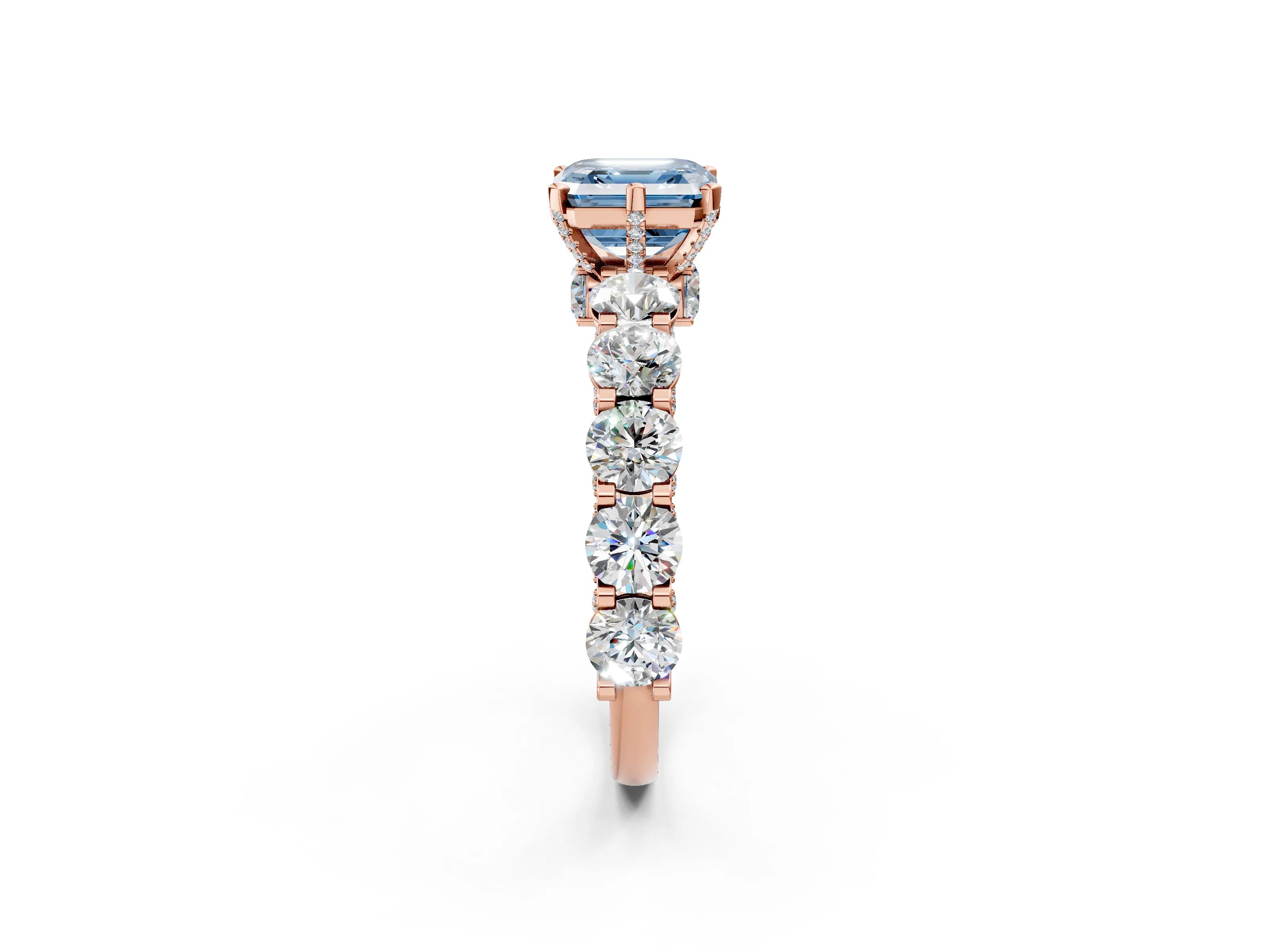 Rose gold Round Diamond Side Stone Engagement Ring with Six-Prong Setting_2