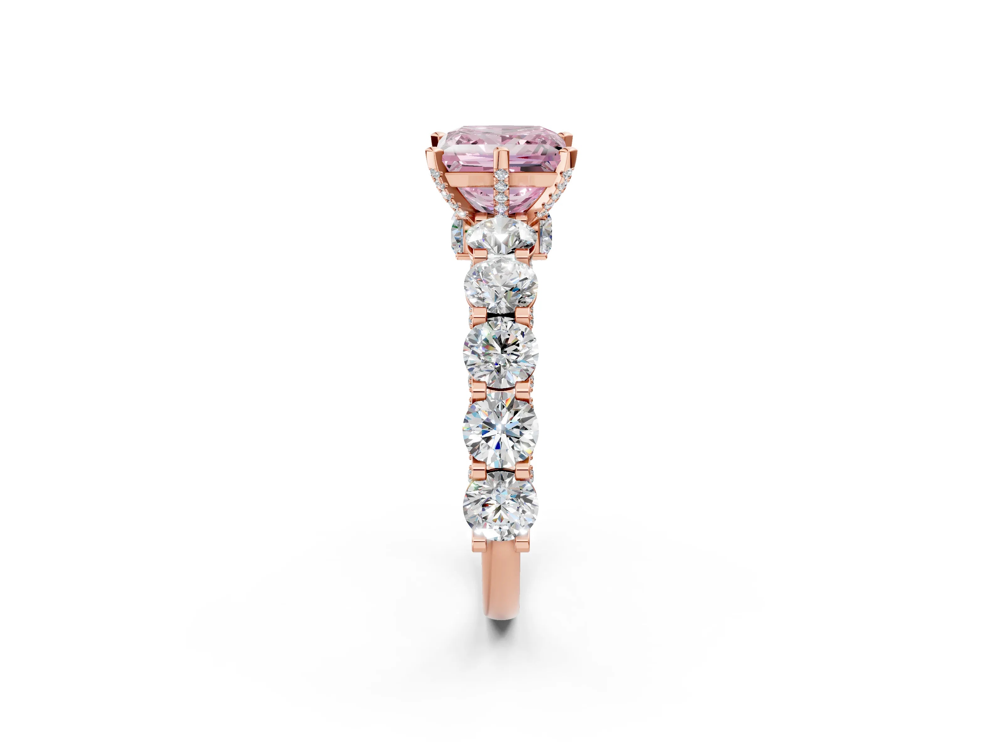 Rose gold Round Diamond Side Stone Engagement Ring with Six-Prong Setting_2