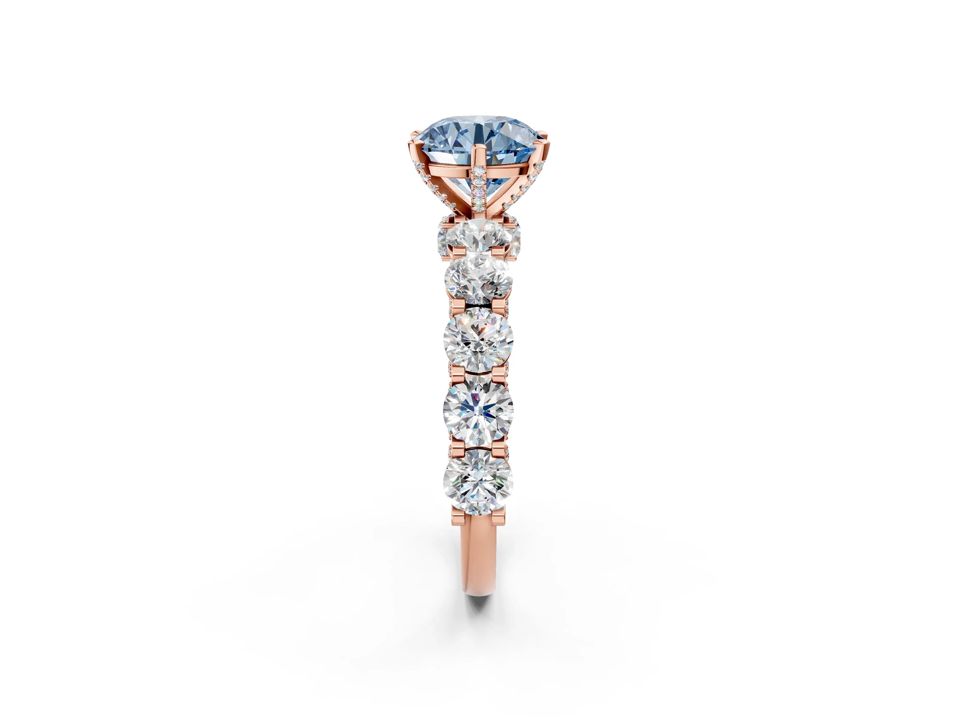 Rose gold Round Diamond Side Stone Engagement Ring with Six-Prong Setting_2