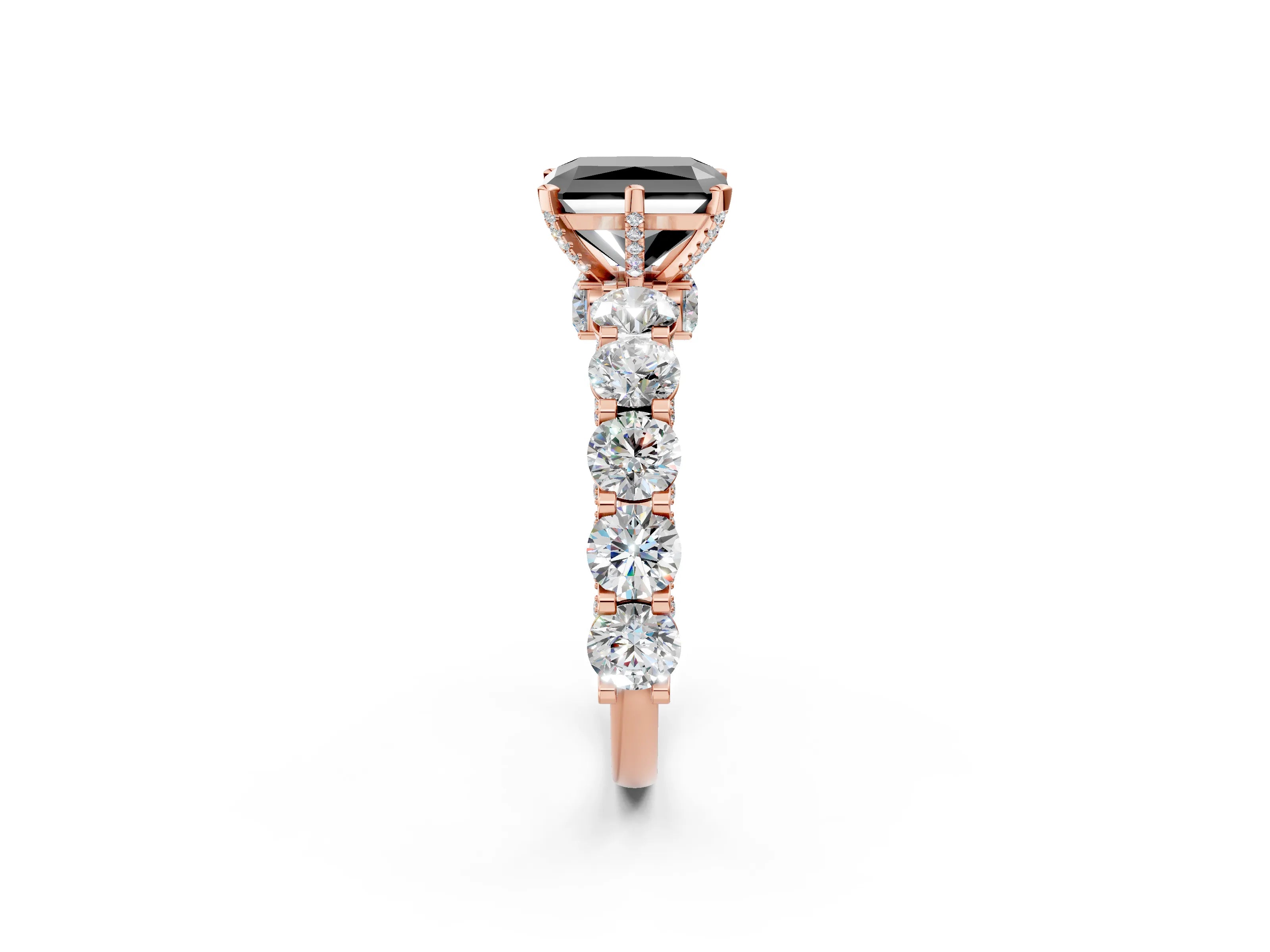 Rose gold Round Diamond Side Stone Engagement Ring with Six-Prong Setting_2