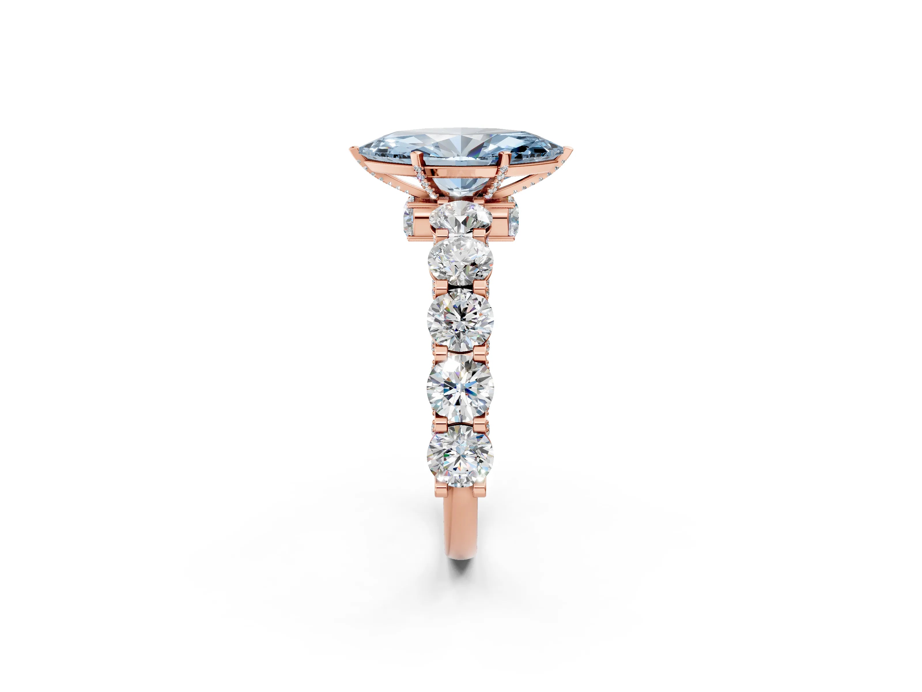 Rose gold Round Diamond Side Stone Engagement Ring with Six-Prong Setting_2