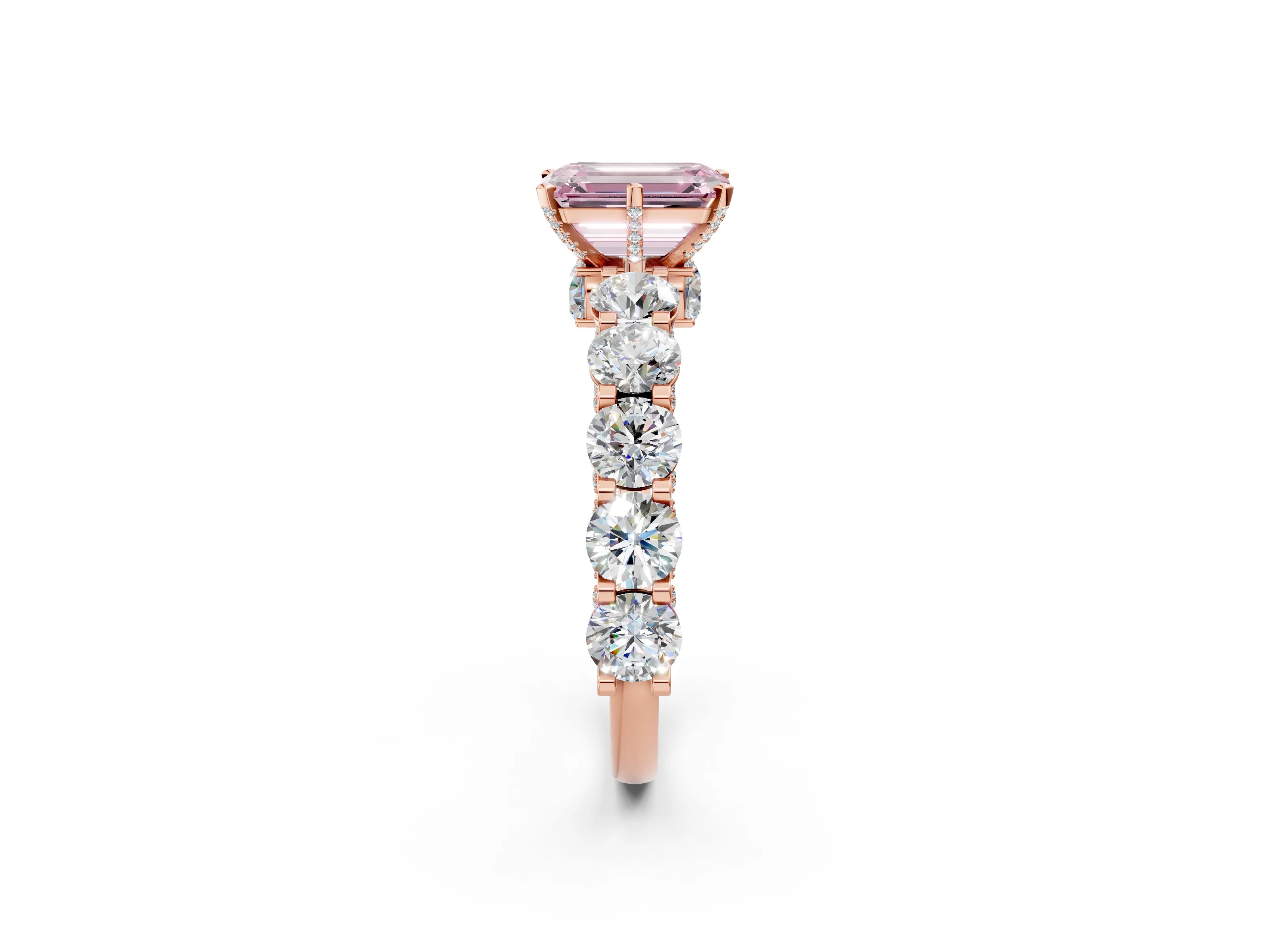 Rose gold Round Diamond Side Stone Engagement Ring with Six-Prong Setting_2