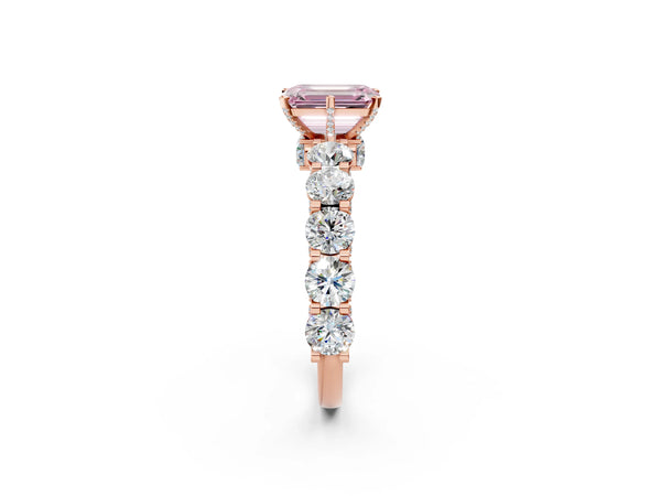 Rose gold Round Diamond Side Stone Engagement Ring with Six-Prong Setting