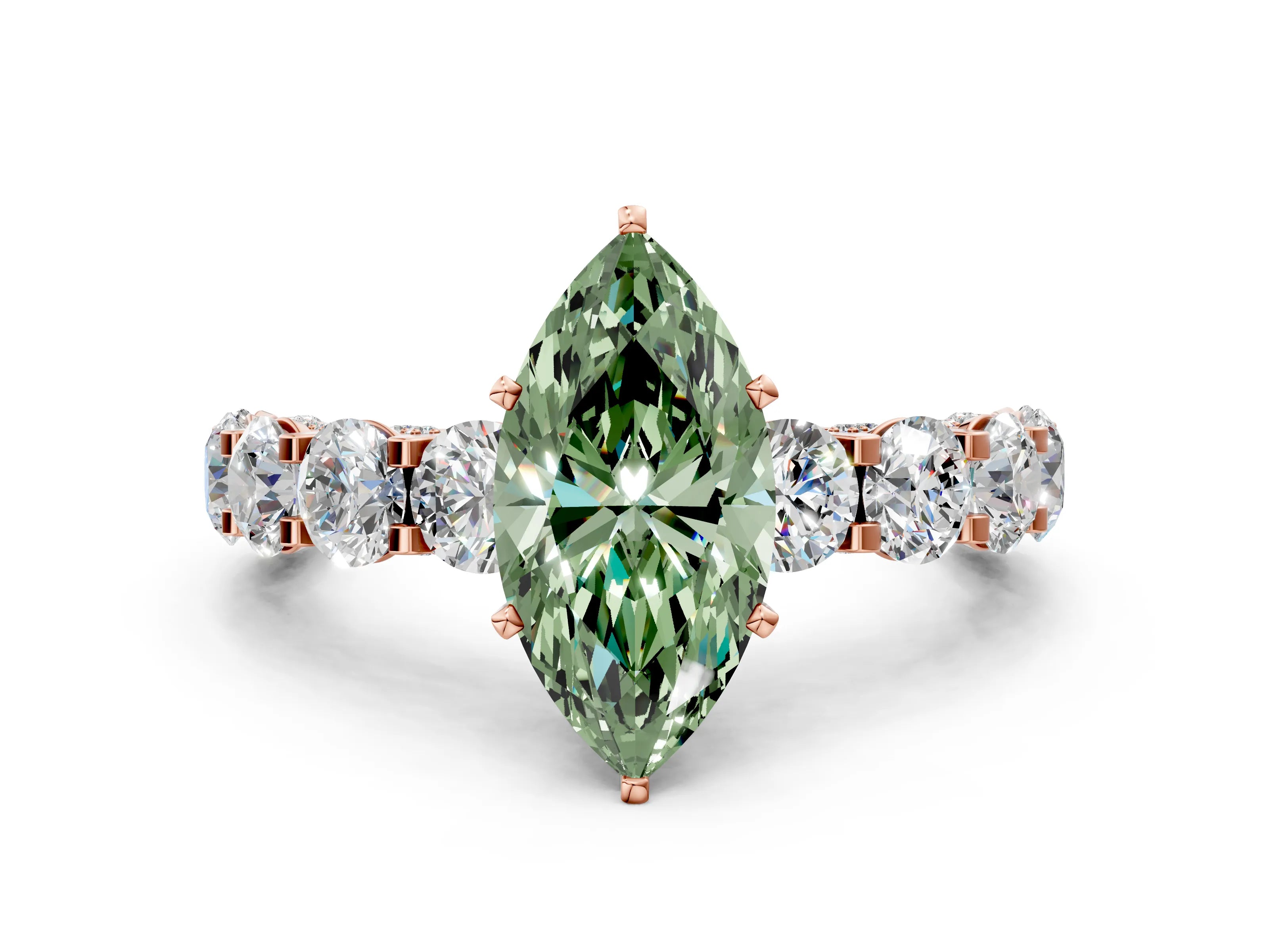 Rose gold Round Diamond Side Stone Engagement Ring with Six-Prong Setting