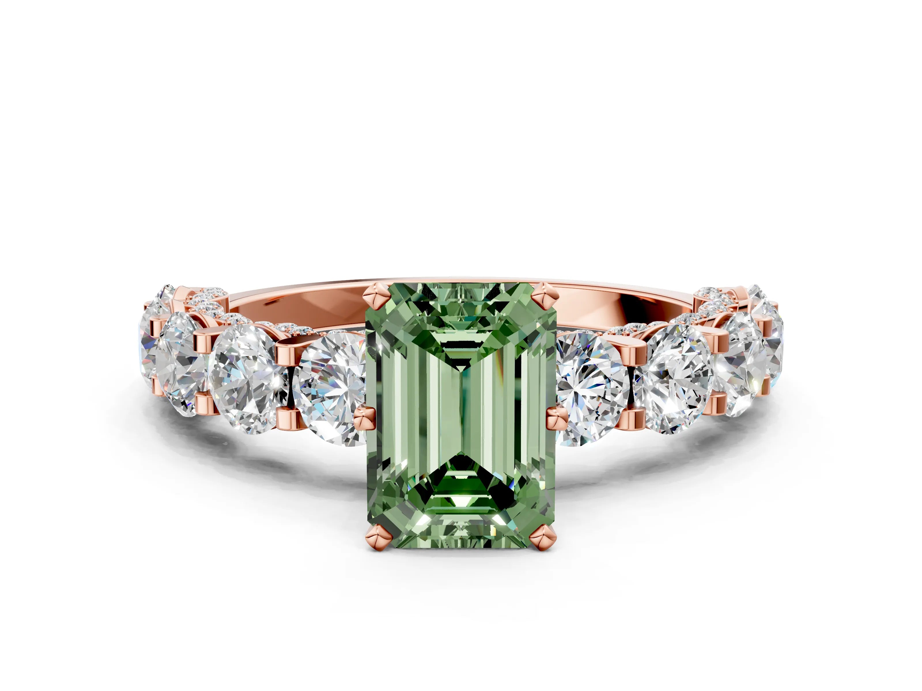 Rose gold Round Diamond Side Stone Engagement Ring with Six-Prong Setting
