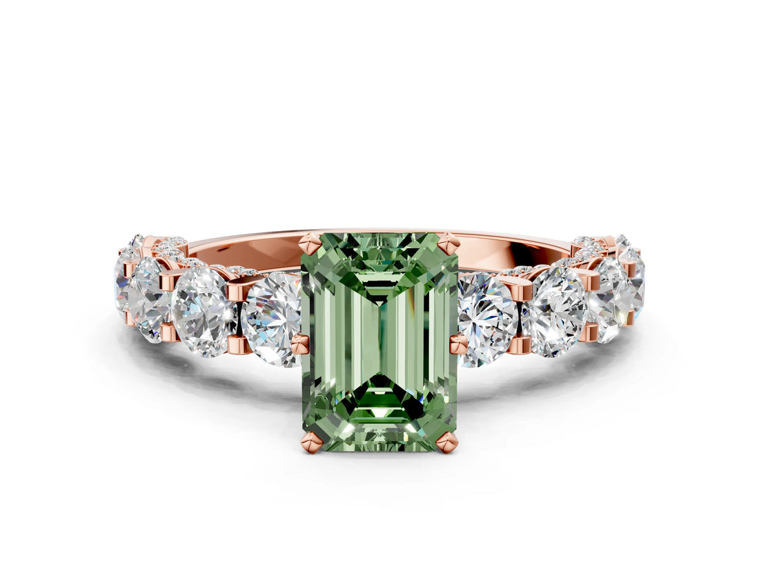 Rose gold Round Diamond Side Stone Engagement Ring with Six-Prong Setting