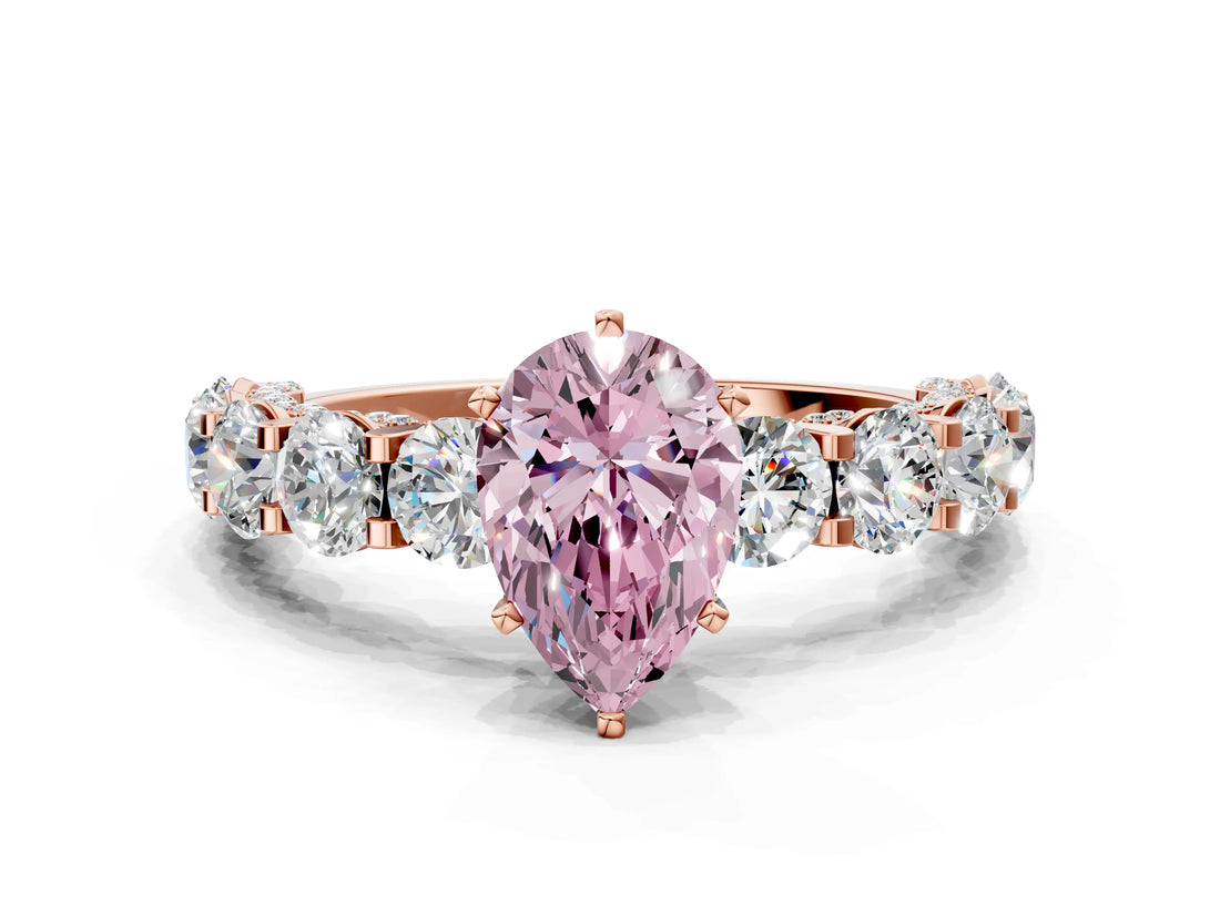 Rose gold Round Diamond Side Stone Engagement Ring with Six-Prong Setting