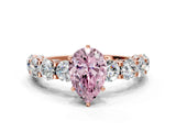 Rose gold Round Diamond Side Stone Engagement Ring with Six-Prong Setting