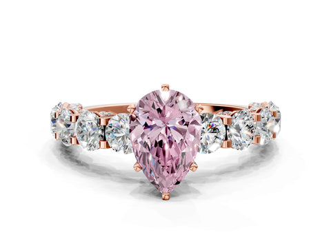 Rose gold Round Diamond Side Stone Engagement Ring with Six-Prong Setting