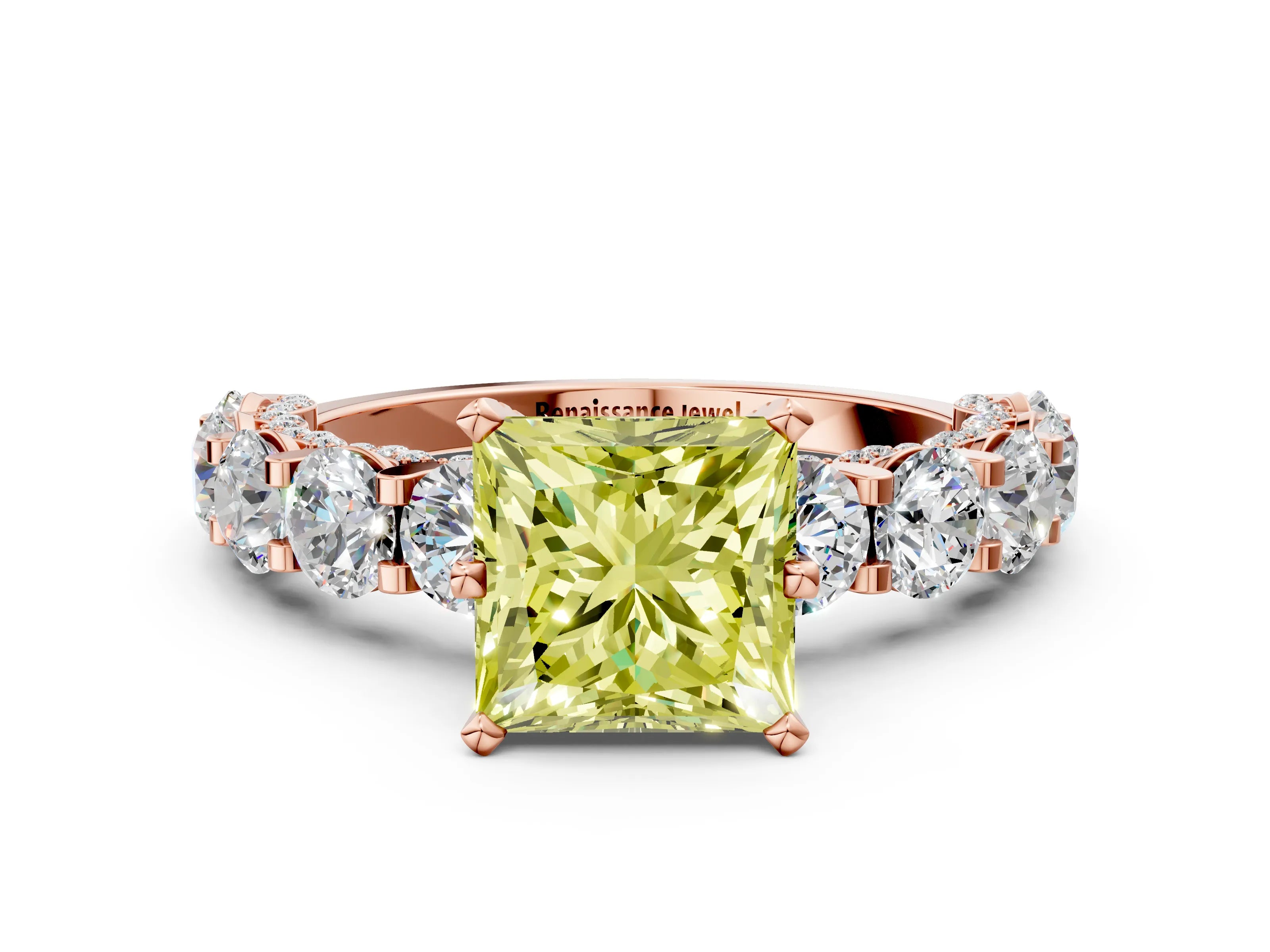 Rose gold Round Diamond Side Stone Engagement Ring with Six-Prong Setting_36