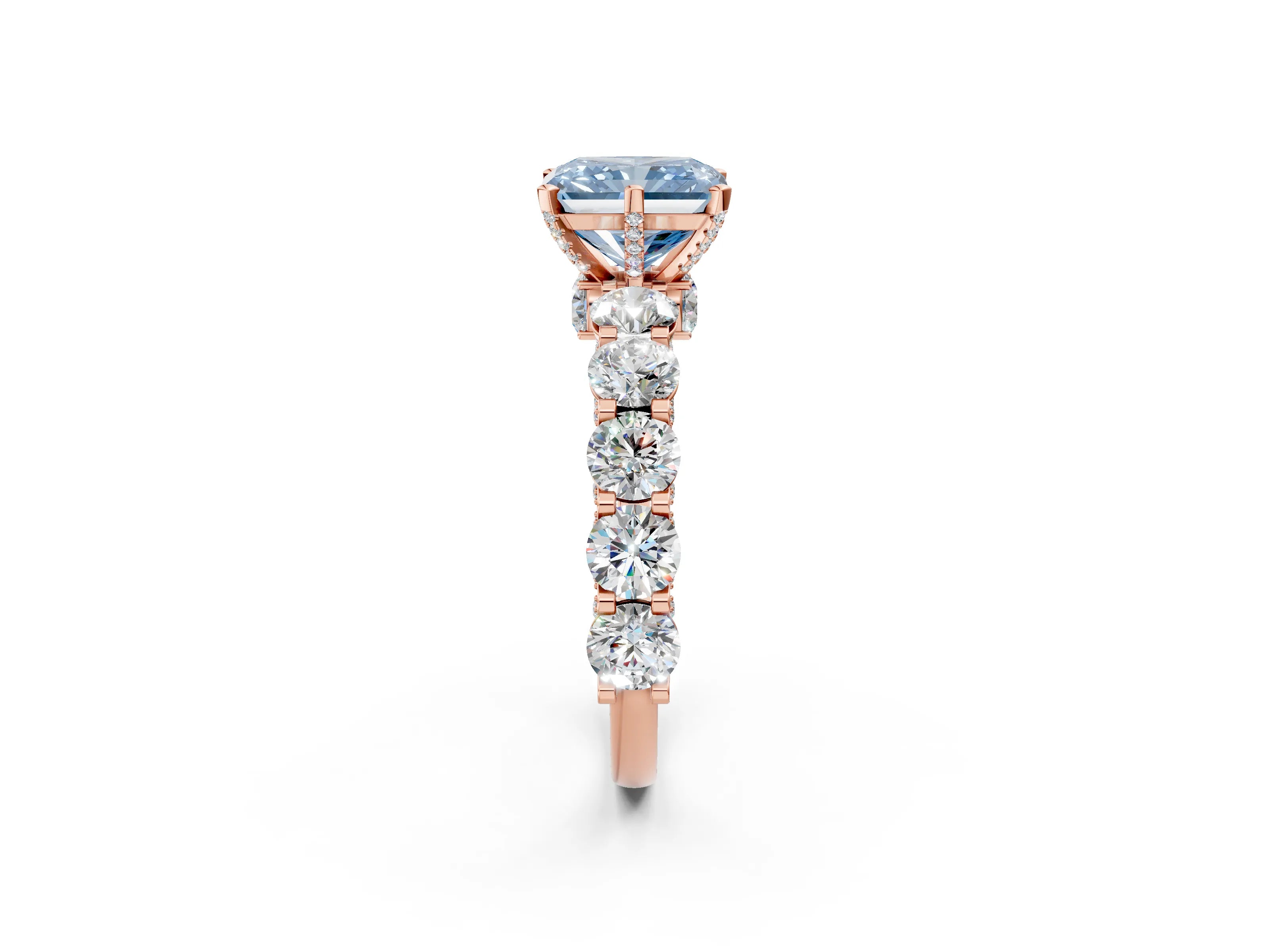Rose gold Round Diamond Side Stone Engagement Ring with Six-Prong Setting_38