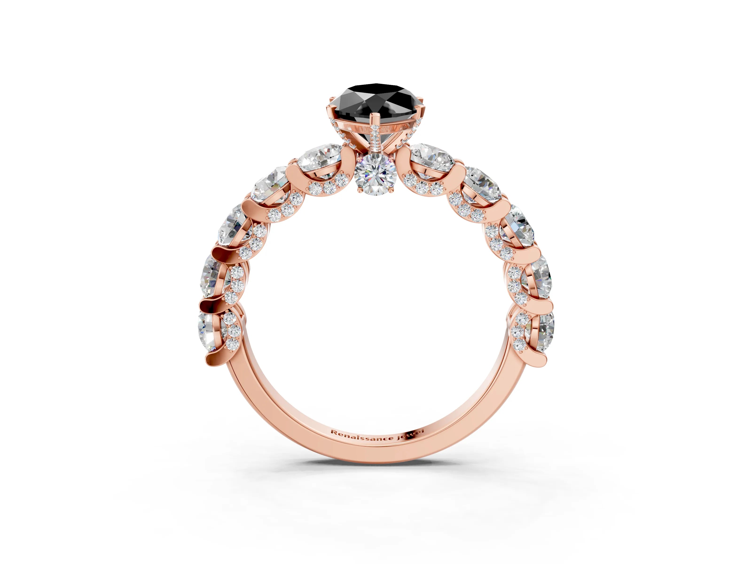 Rose gold Round Diamond Side Stone Engagement Ring with Six-Prong Setting_39