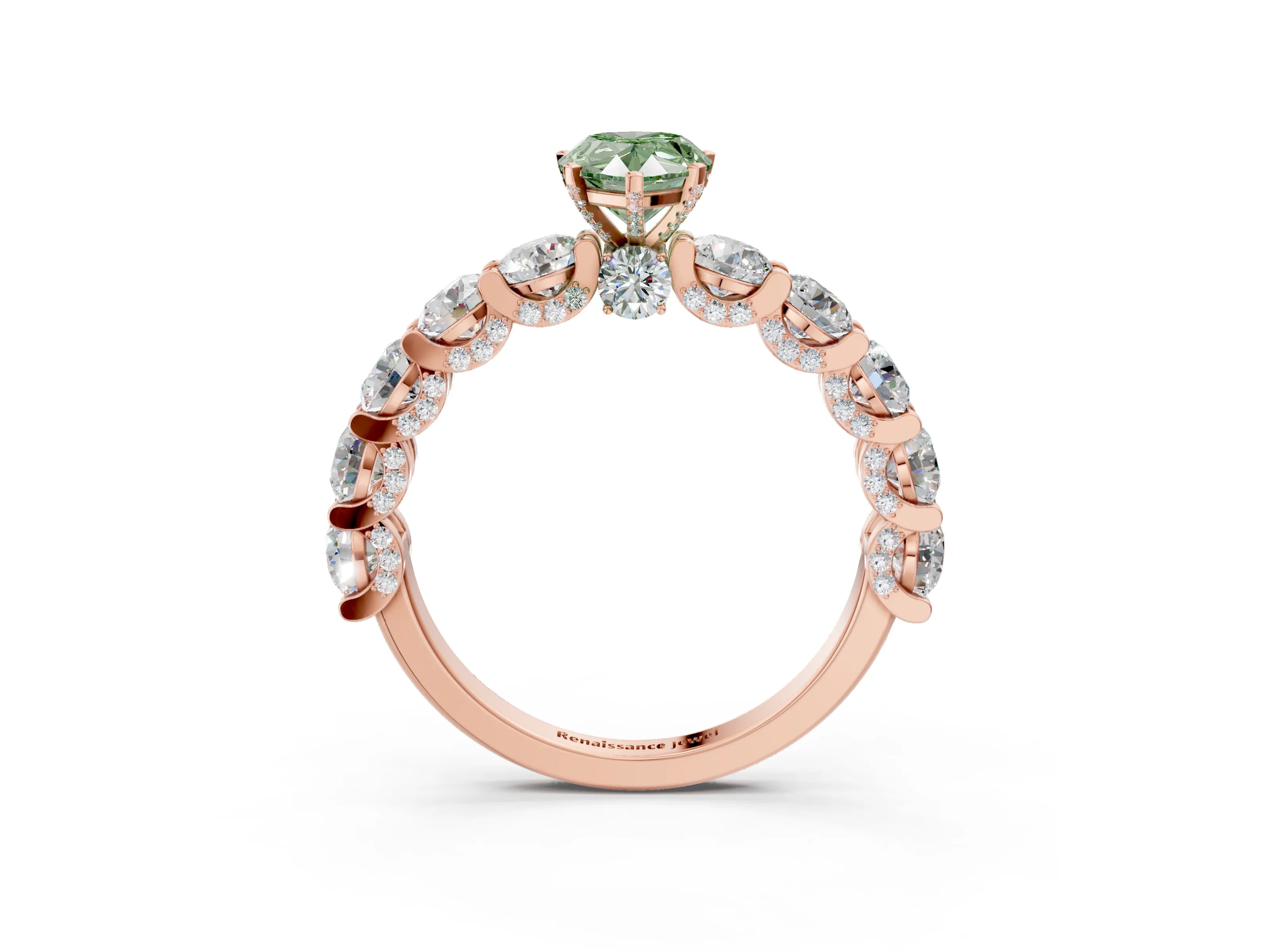 Rose gold Round Diamond Side Stone Engagement Ring with Six-Prong Setting_3