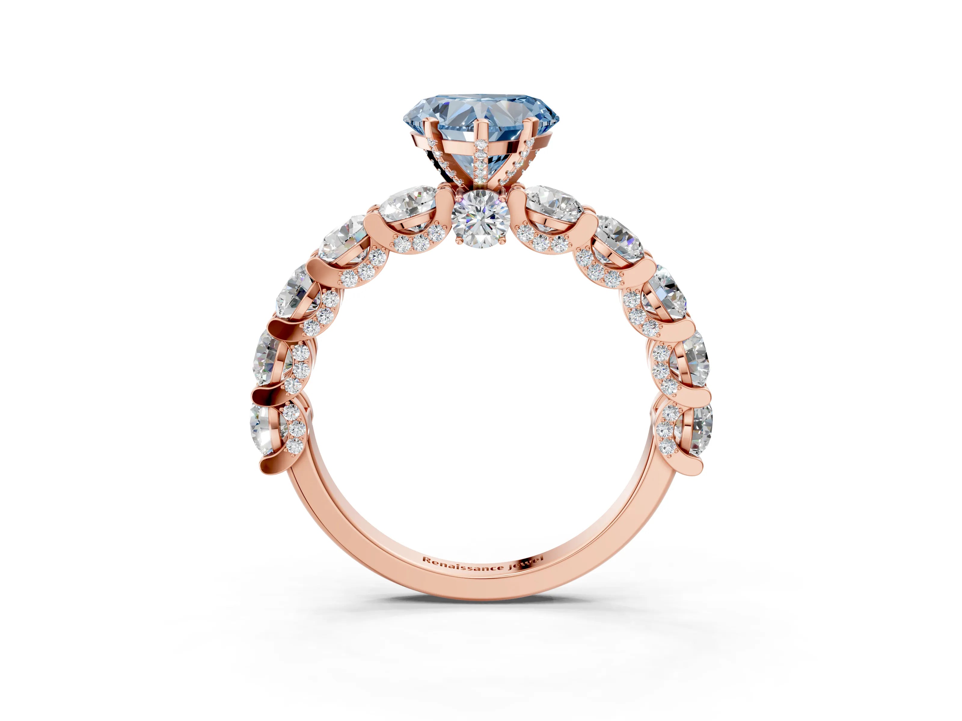 Rose gold Round Diamond Side Stone Engagement Ring with Six-Prong Setting_3