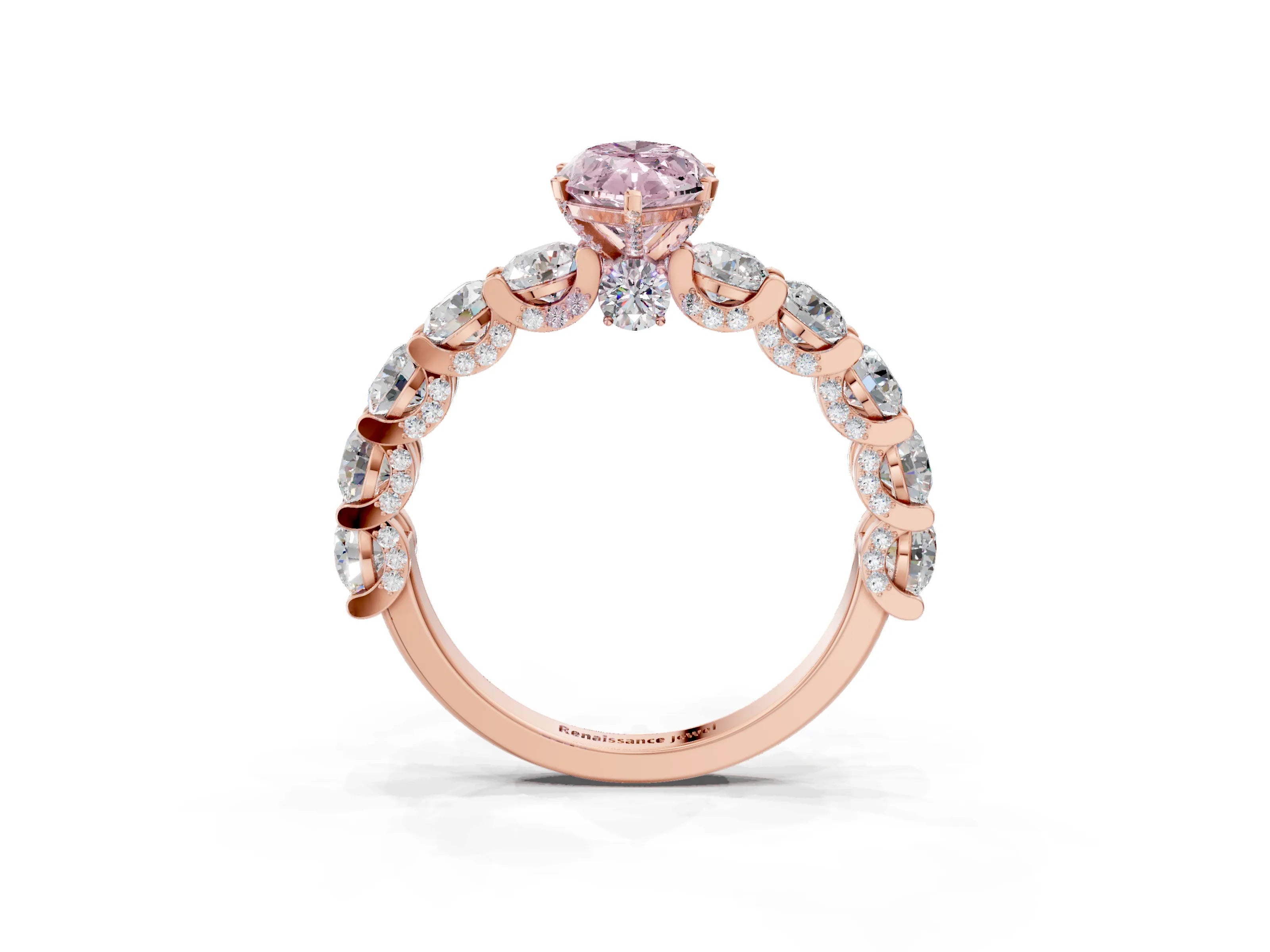 Rose gold Round Diamond Side Stone Engagement Ring with Six-Prong Setting_3