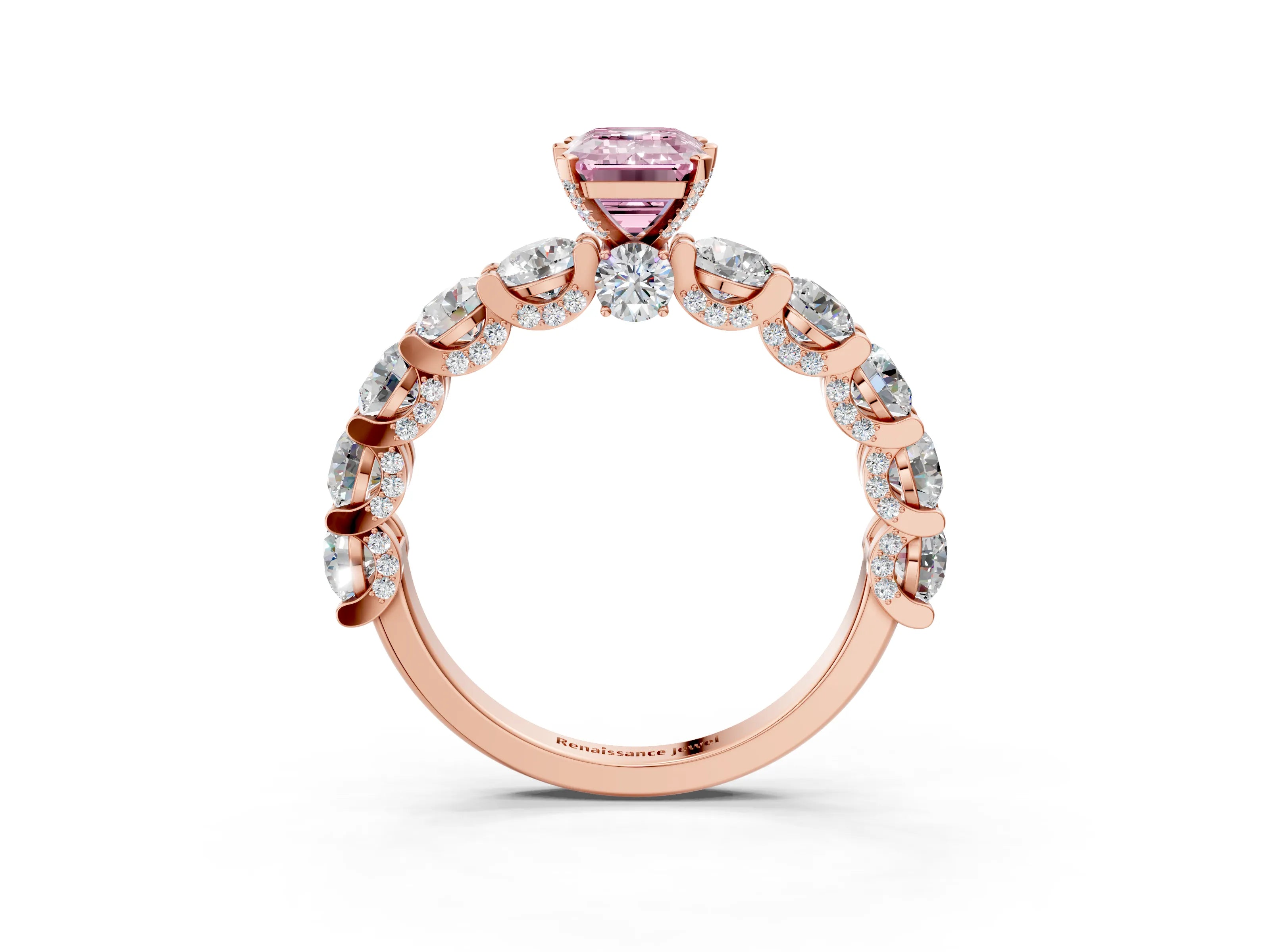Rose gold Round Diamond Side Stone Engagement Ring with Six-Prong Setting_3