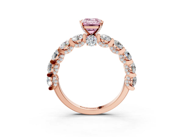Rose gold Round Diamond Side Stone Engagement Ring with Six-Prong Setting