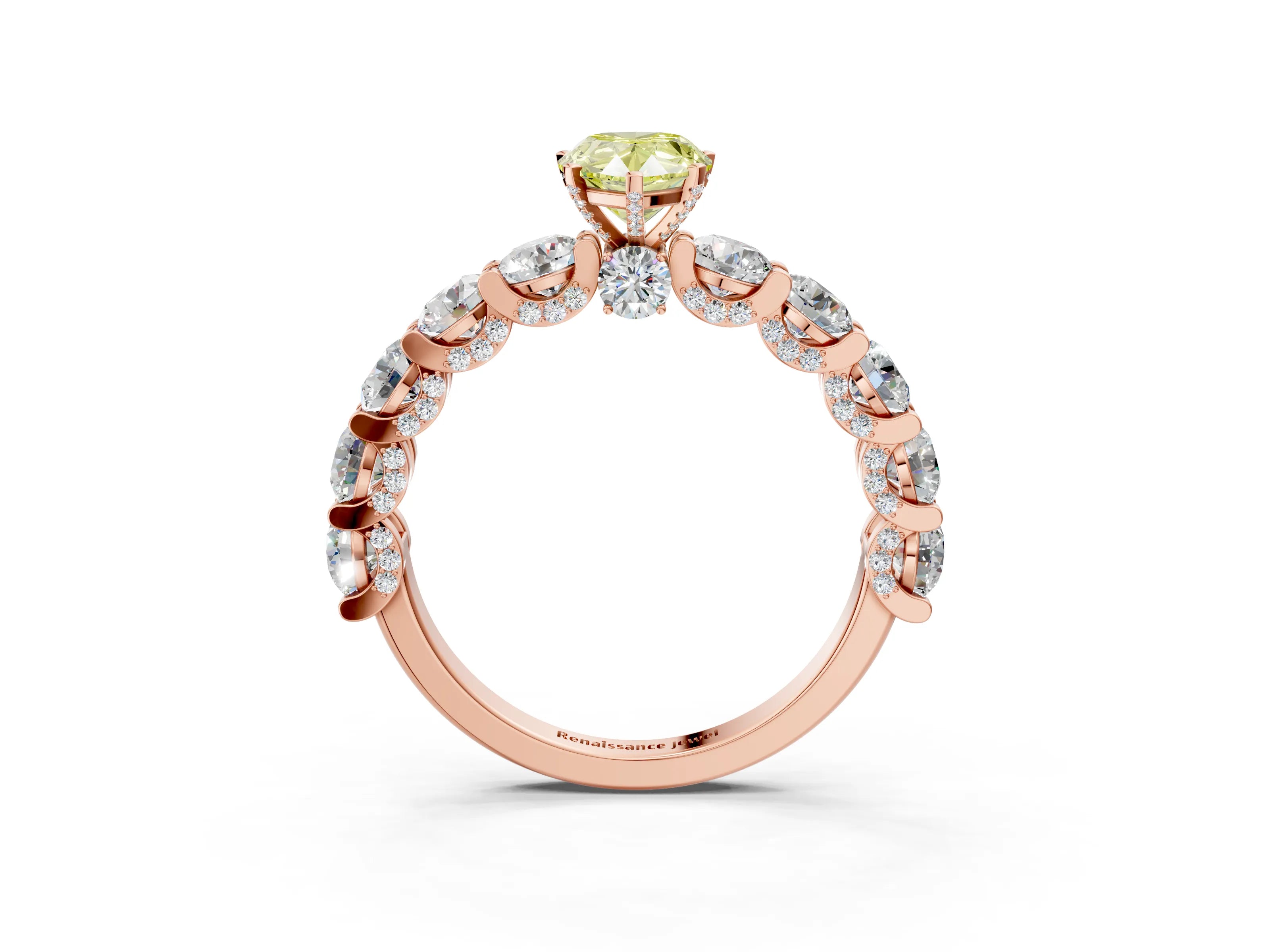 Rose gold Round Diamond Side Stone Engagement Ring with Six-Prong Setting_3