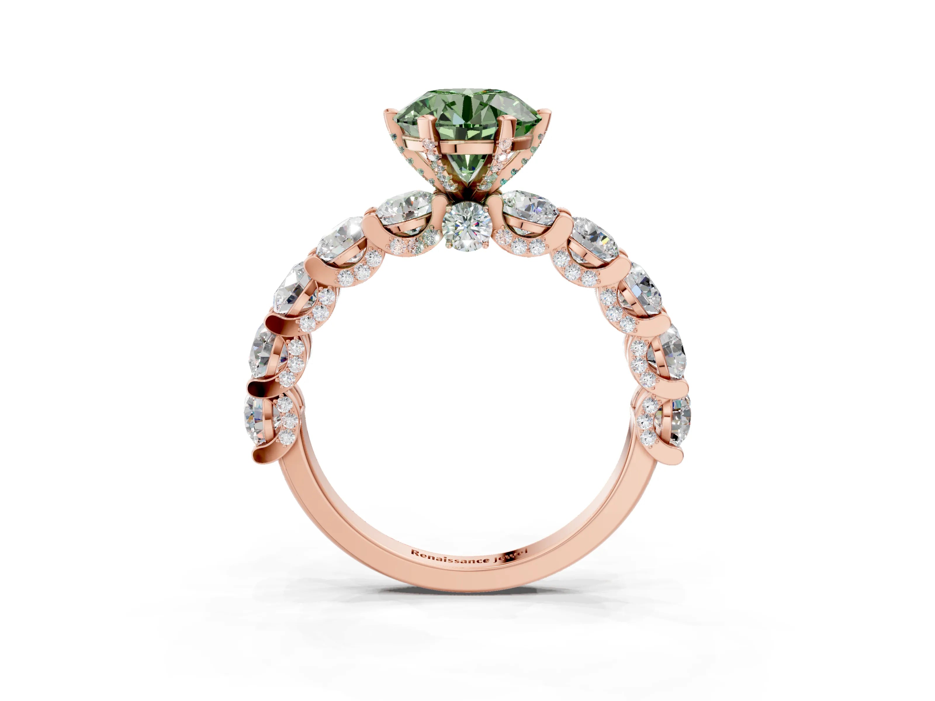 Rose gold Round Diamond Side Stone Engagement Ring with Six-Prong Setting_3