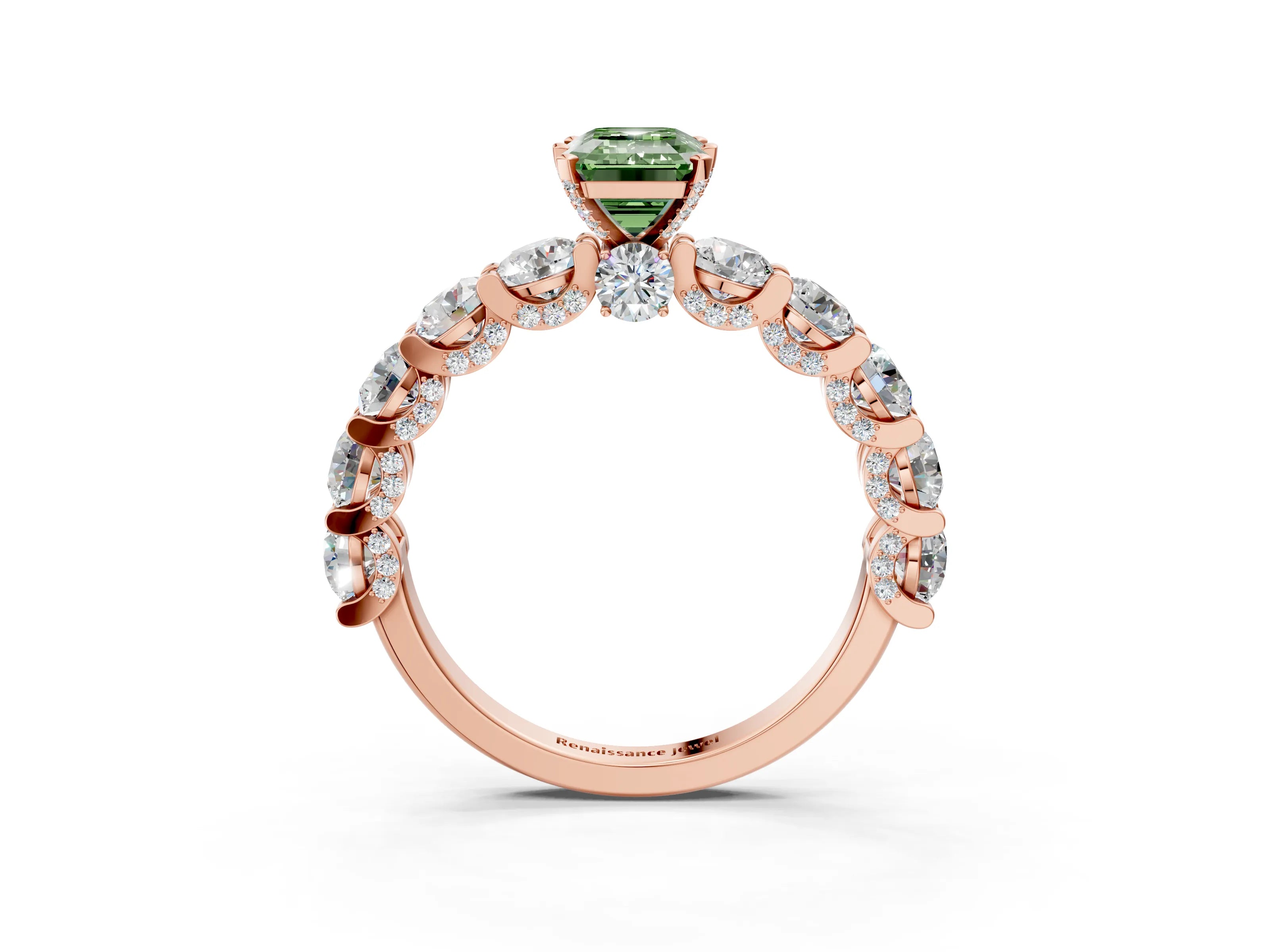 Rose gold Round Diamond Side Stone Engagement Ring with Six-Prong Setting_3