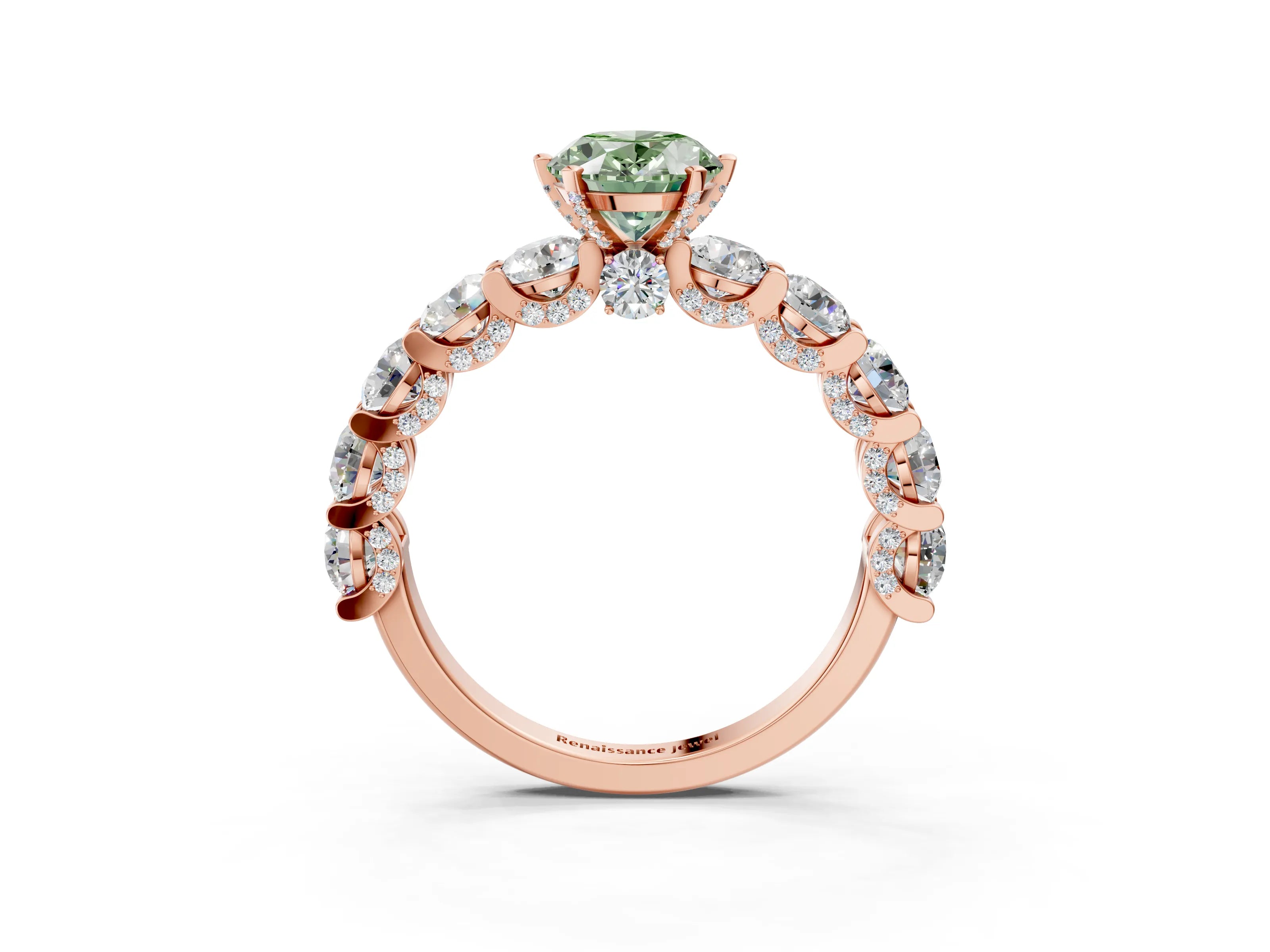 Rose gold Round Diamond Side Stone Engagement Ring with Six-Prong Setting_3