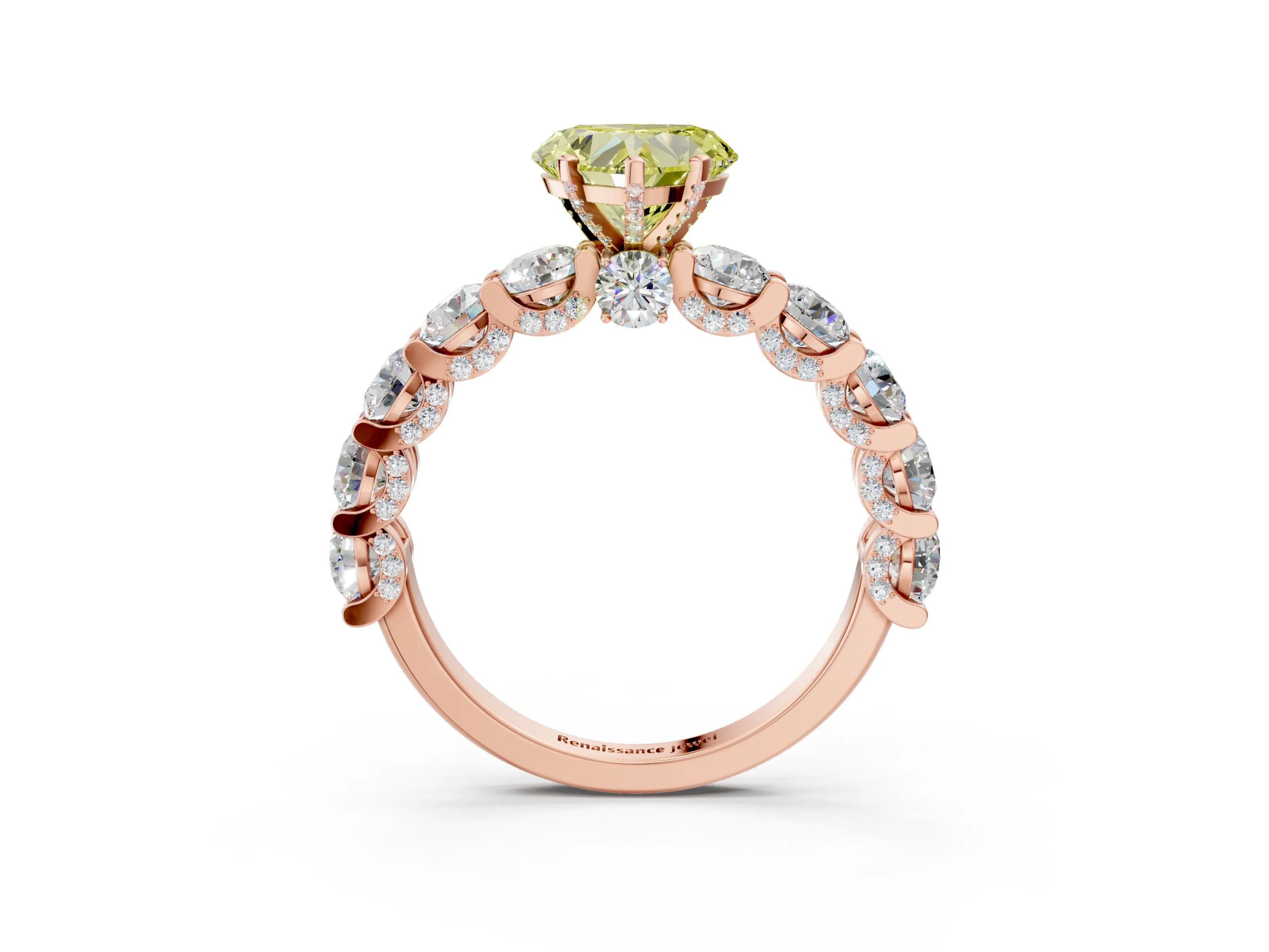 Rose gold Round Diamond Side Stone Engagement Ring with Six-Prong Setting_3