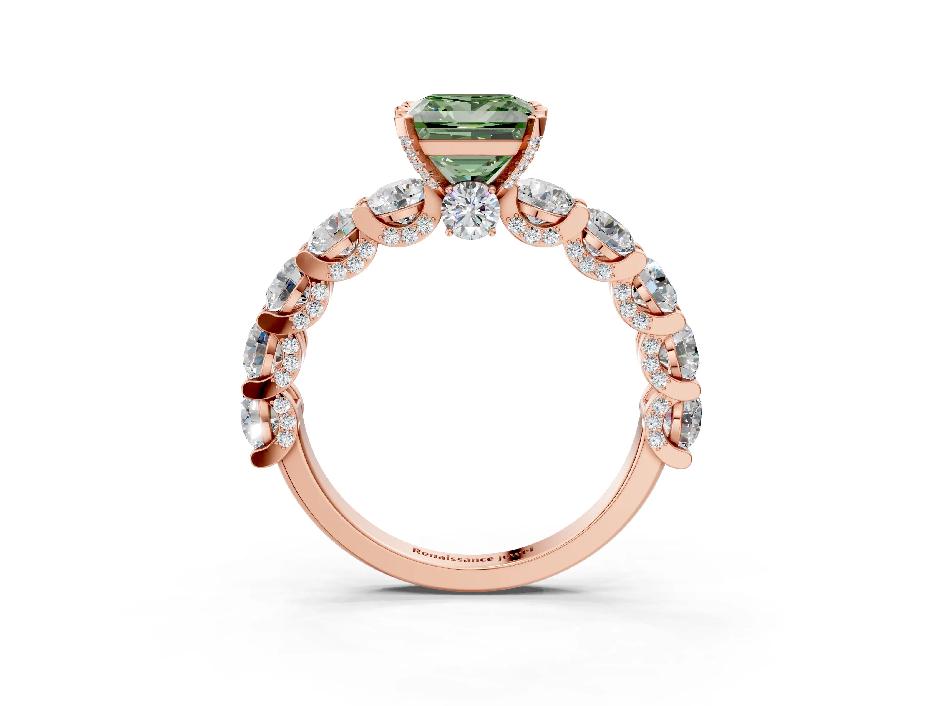 Rose gold Round Diamond Side Stone Engagement Ring with Six-Prong Setting_3