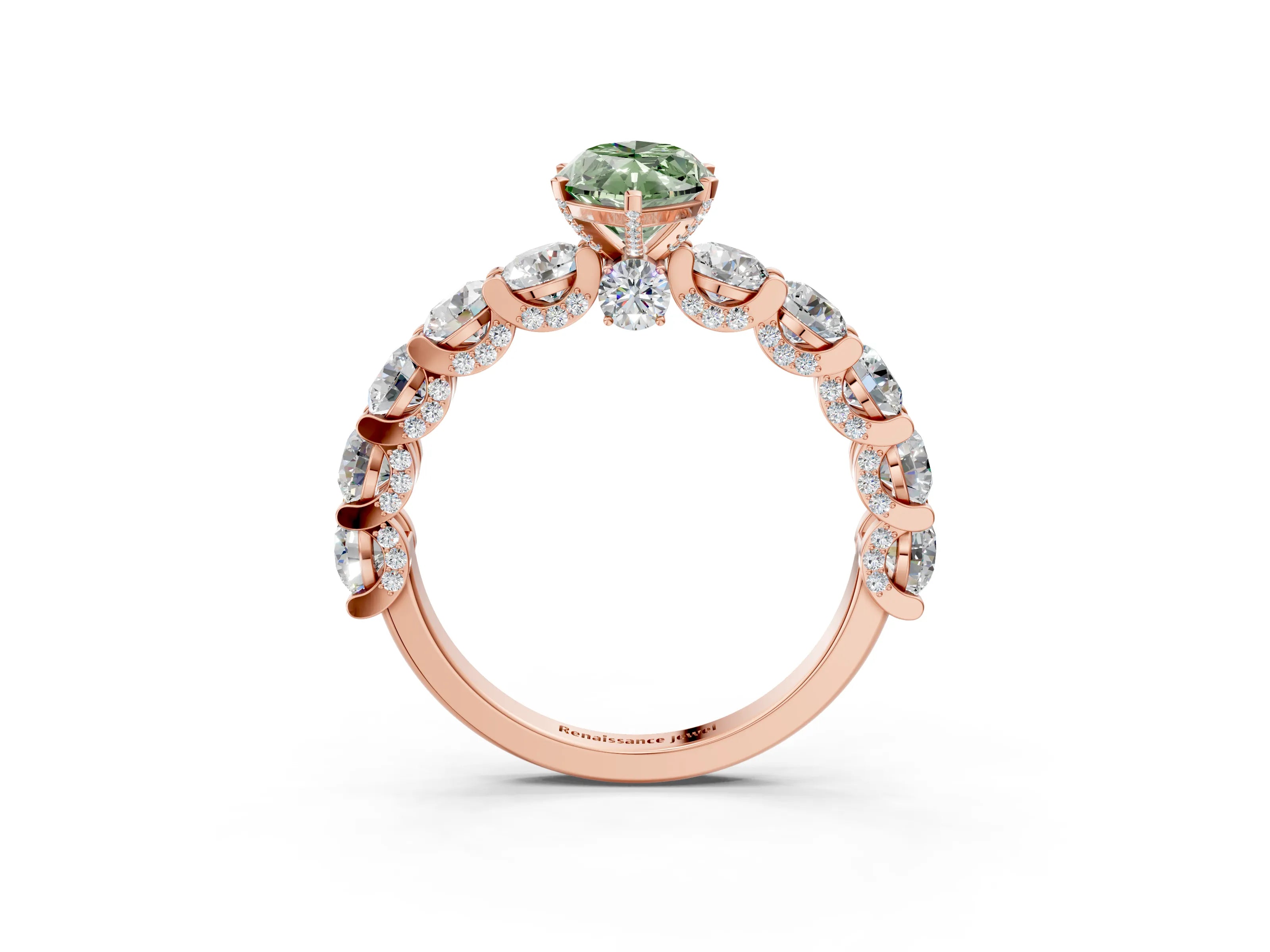 Rose gold Round Diamond Side Stone Engagement Ring with Six-Prong Setting_3