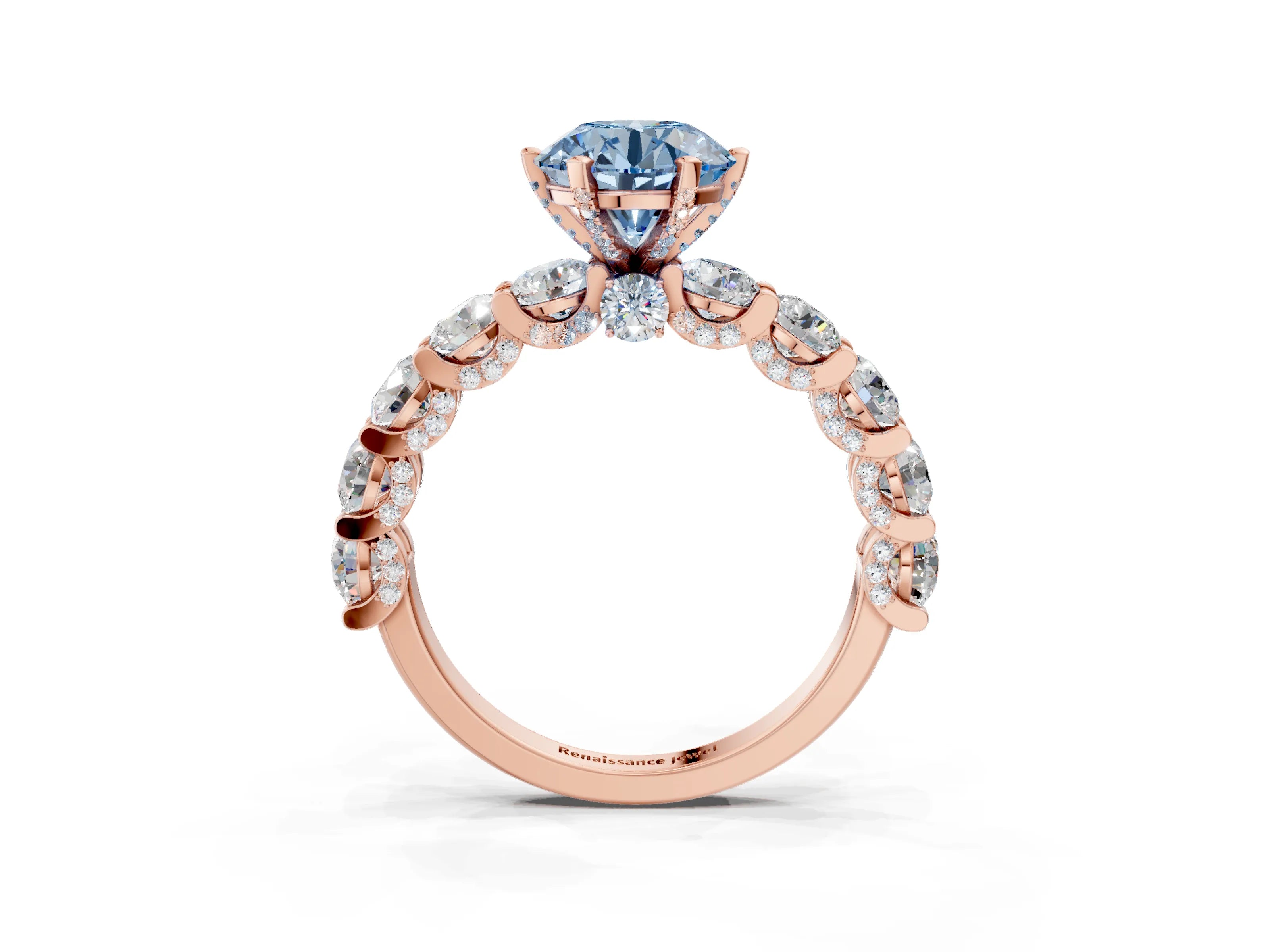 Rose gold Round Diamond Side Stone Engagement Ring with Six-Prong Setting_3