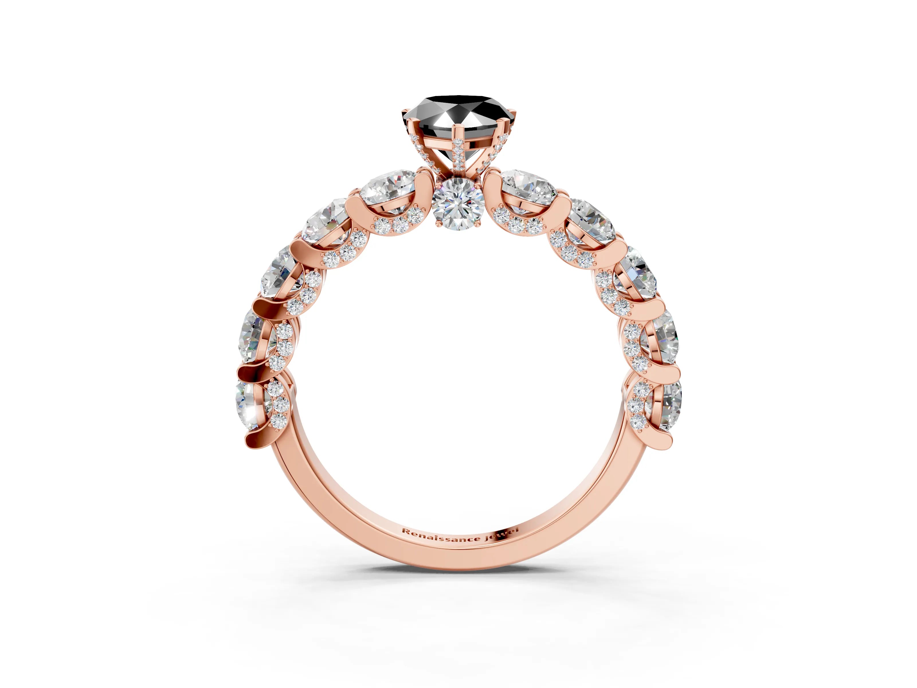 Rose gold Round Diamond Side Stone Engagement Ring with Six-Prong Setting_3