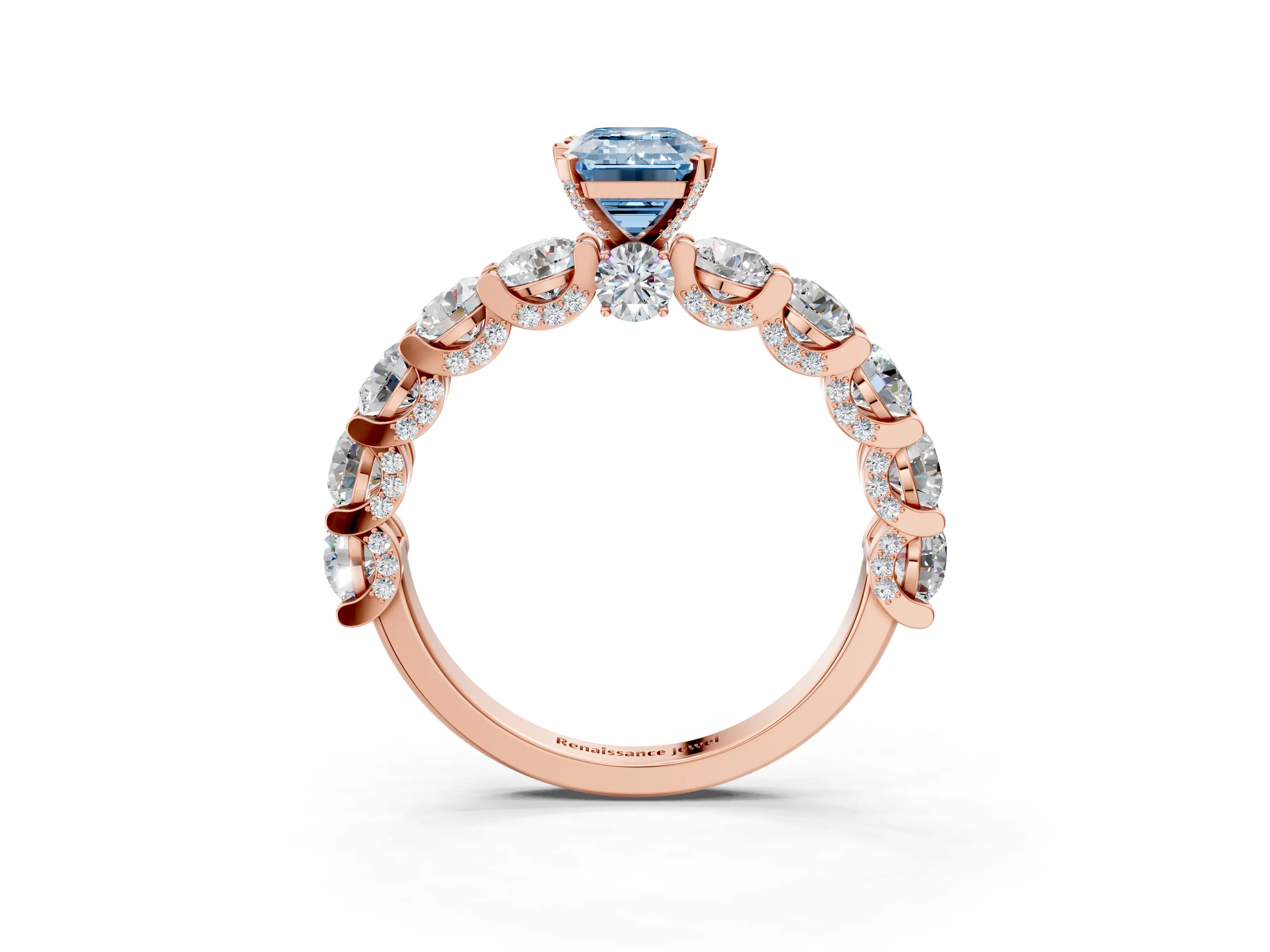 Rose gold Round Diamond Side Stone Engagement Ring with Six-Prong Setting_3