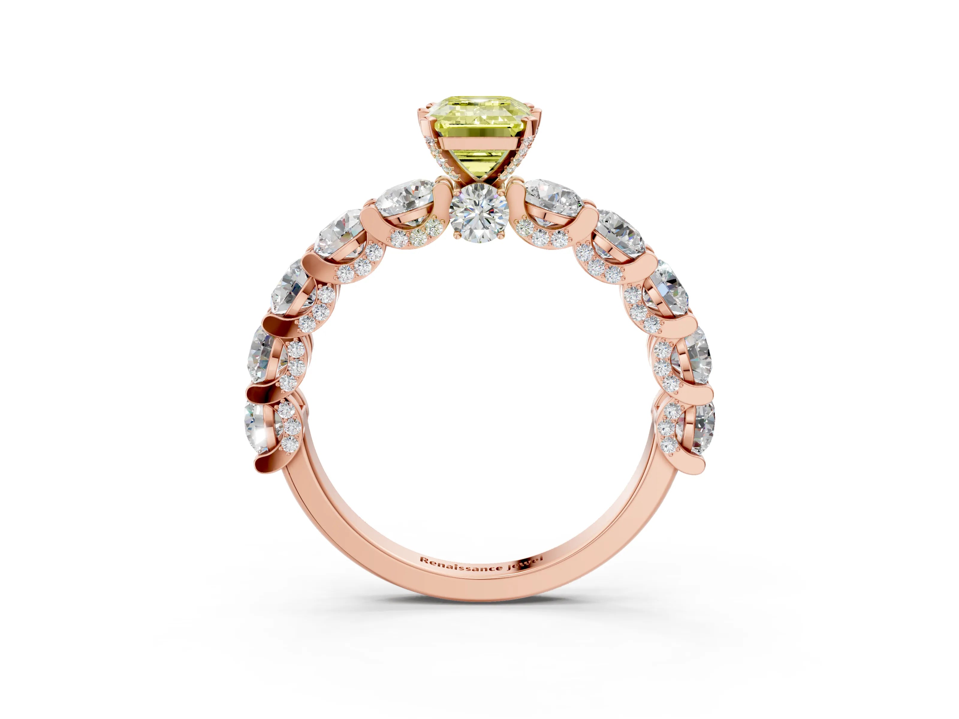 Rose gold Round Diamond Side Stone Engagement Ring with Six-Prong Setting_3