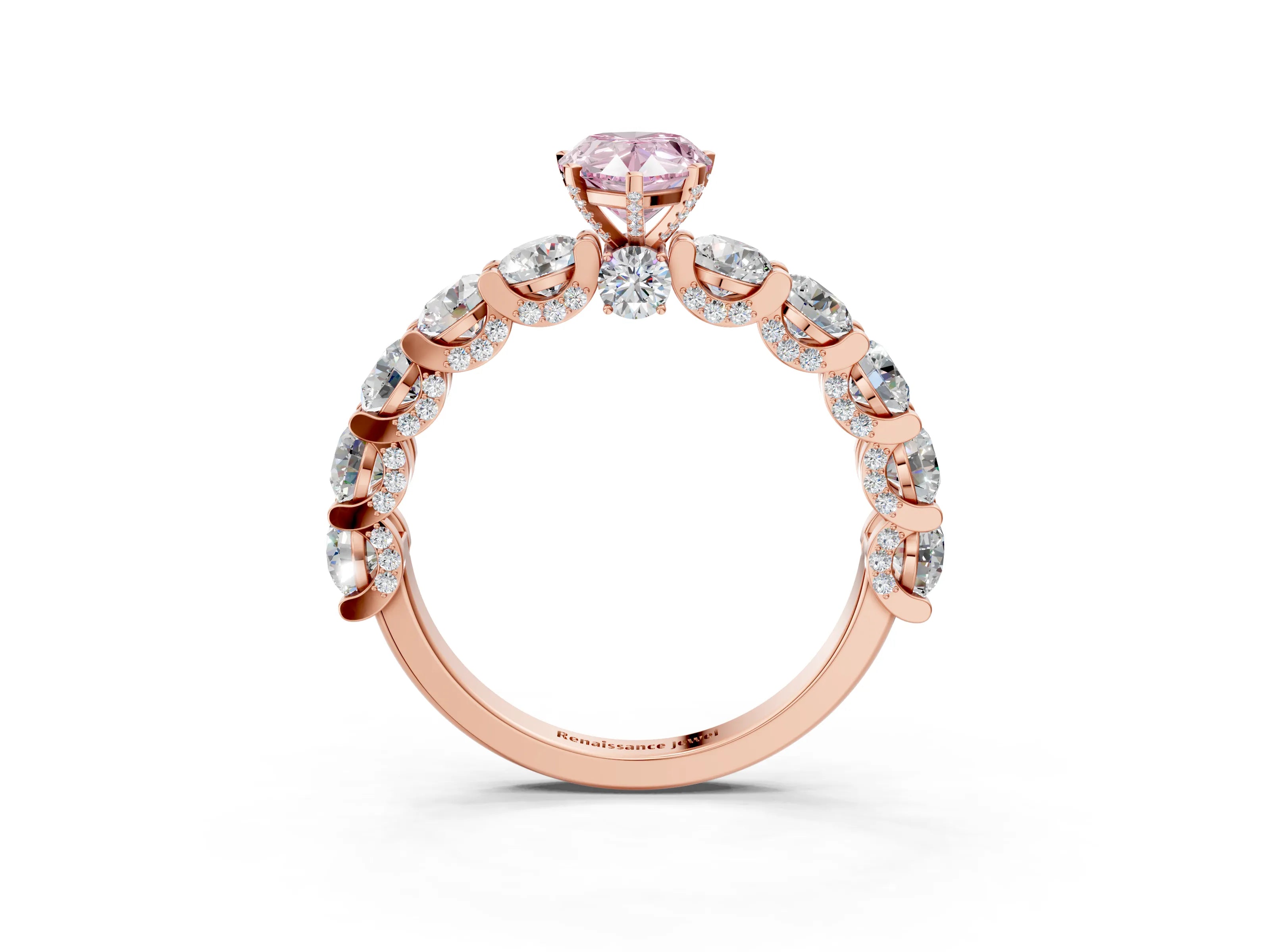 Rose gold Round Diamond Side Stone Engagement Ring with Six-Prong Setting_3