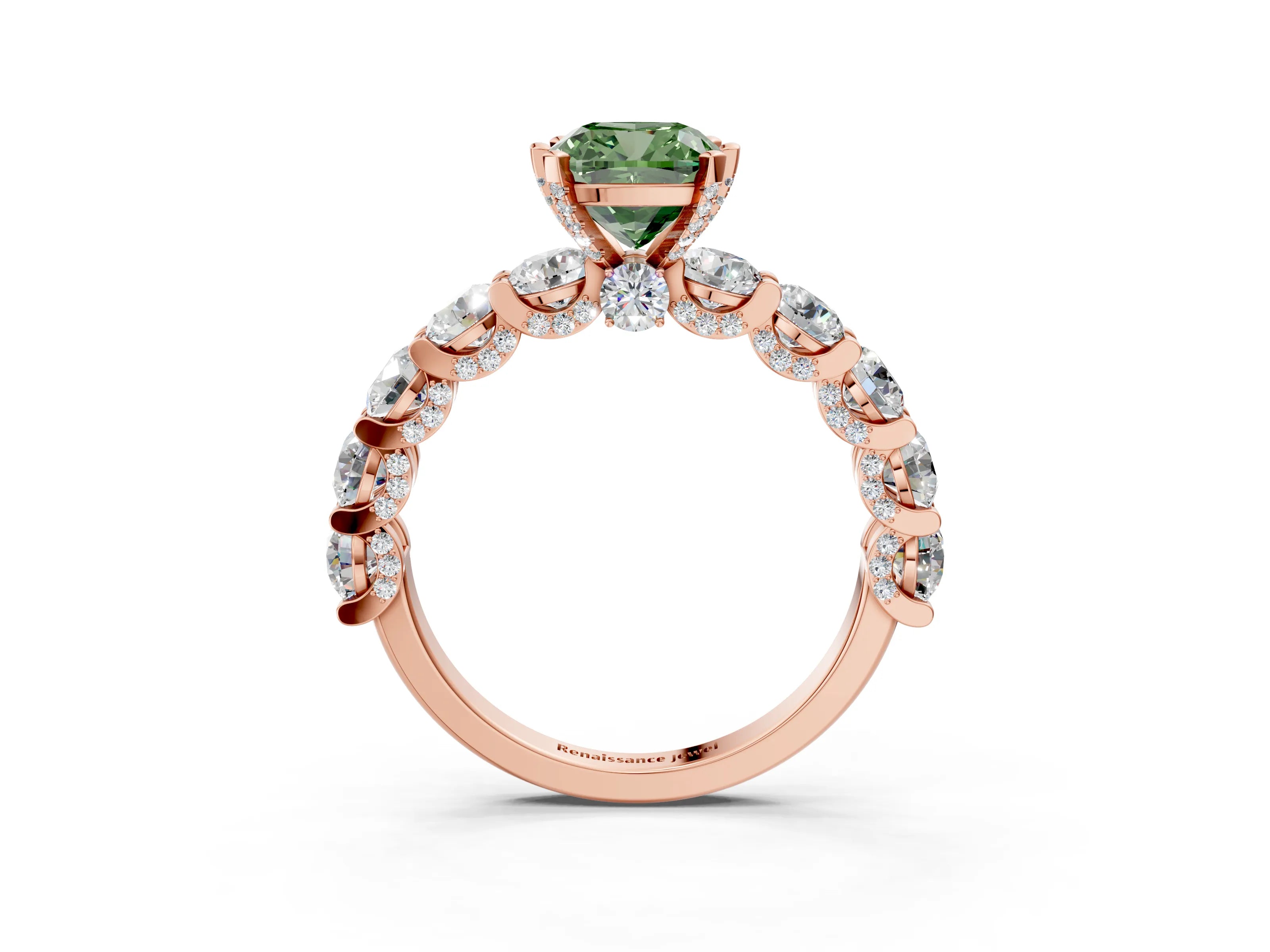 Rose gold Round Diamond Side Stone Engagement Ring with Six-Prong Setting_3